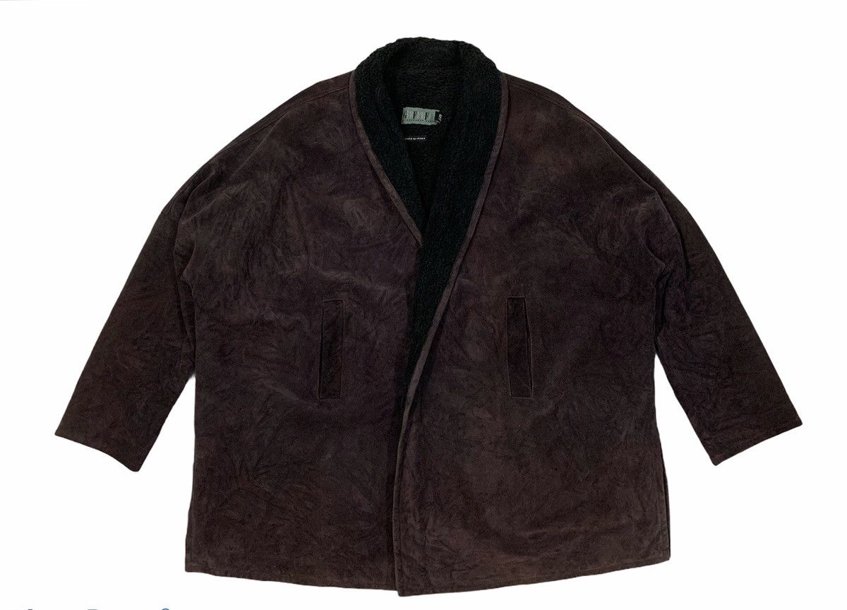 GF Ferre × Genuine Leather × Gianfranco Ferre ☃️ Gianfranco Ferre GFF Overcoat Leather Unbuttoned Jacket Size US XL / EU 56 / 4 - 1 Thumbnail