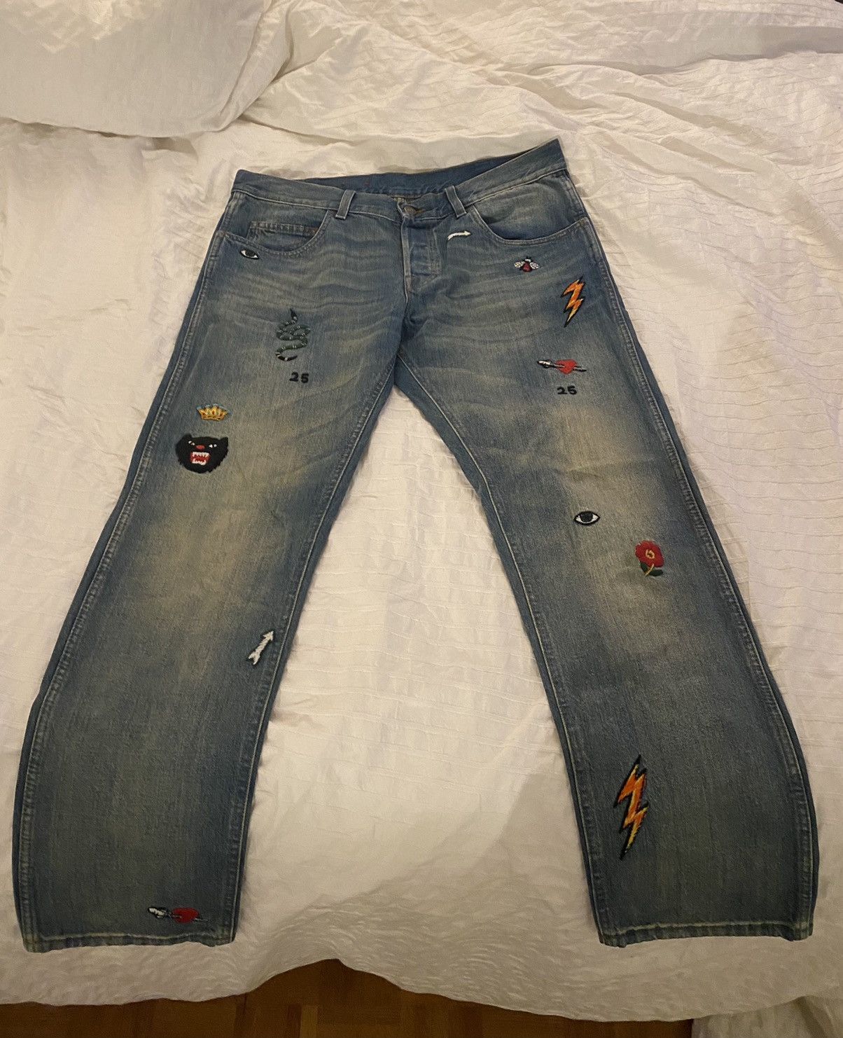 Gucci Gucci / Alessandro Michele Grail 🏆 - Denim pant with symbols Size US 36 / EU 52 - 2 Thumbnail