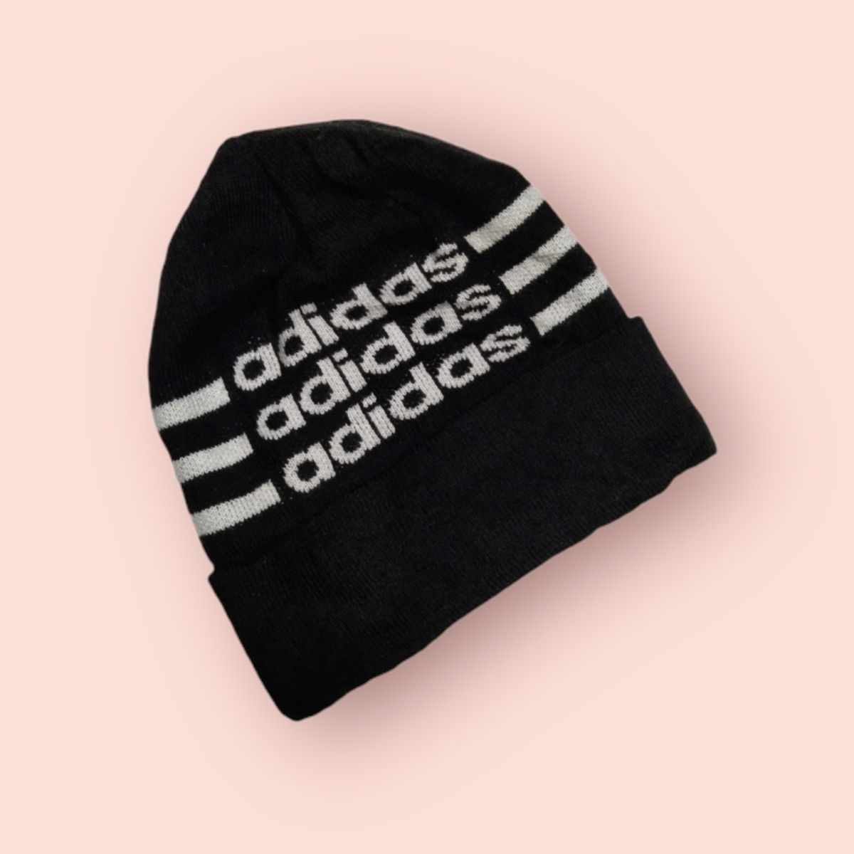 image of Adidas 3 Stripes Spell Out Beanie in Black/White, Men's