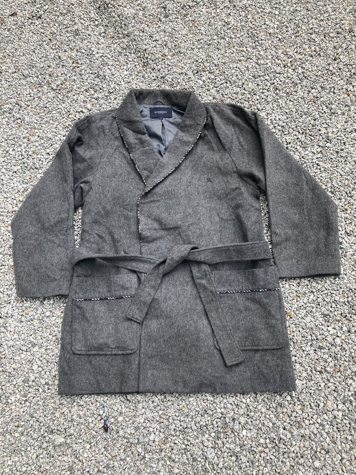 image of Burberry Wool Blend Short Robe in Dark Grey, Men's (Size Medium)