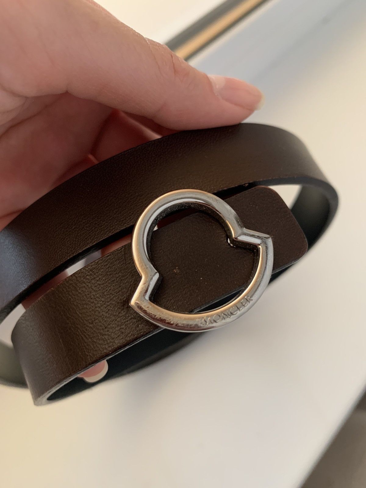image of Moncler Leather Logo Belt in Brown, Men's