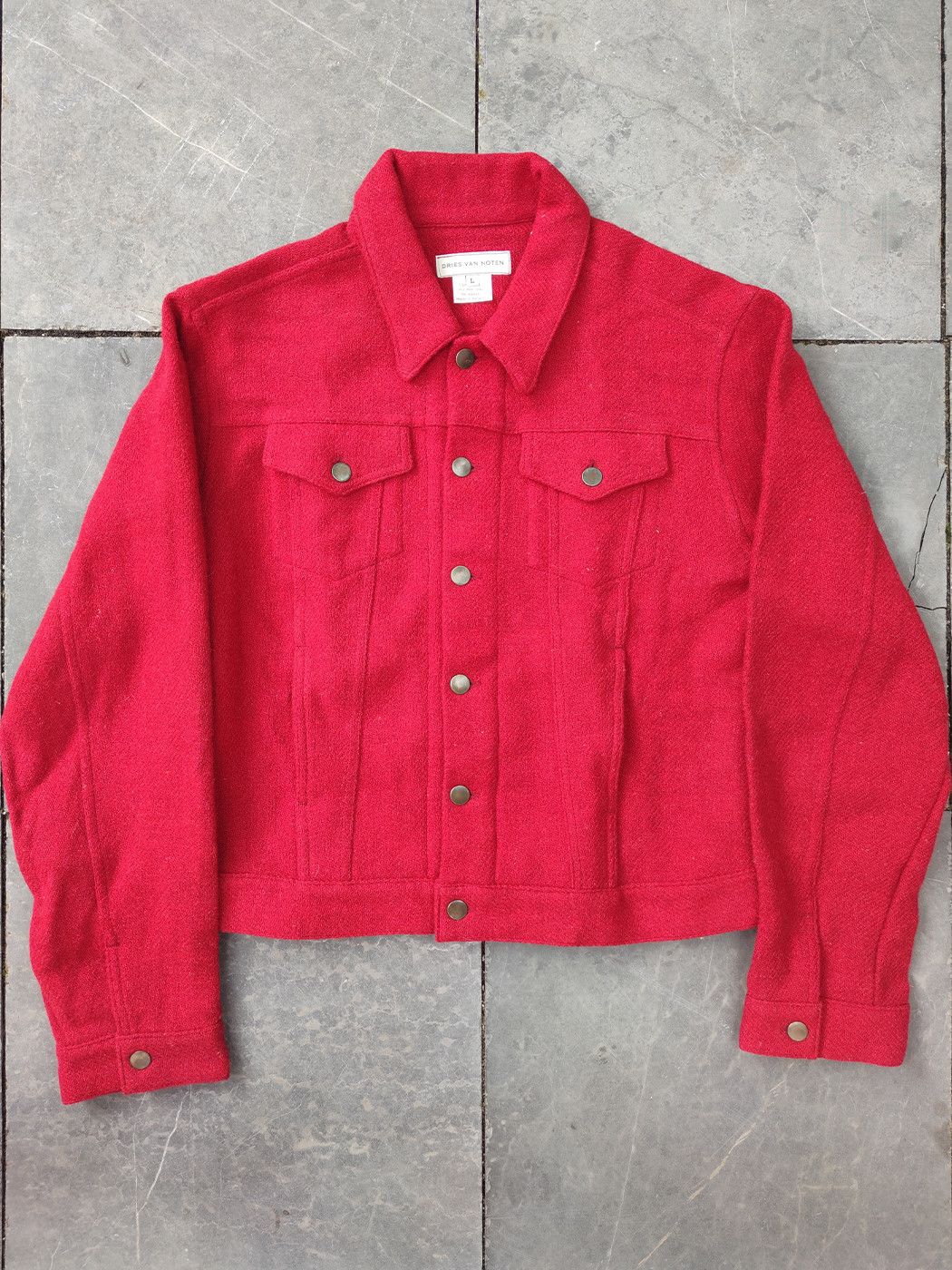 image of Dries Van Noten Vintage Red Wool Trucker Jacket, Men's (Size Large)