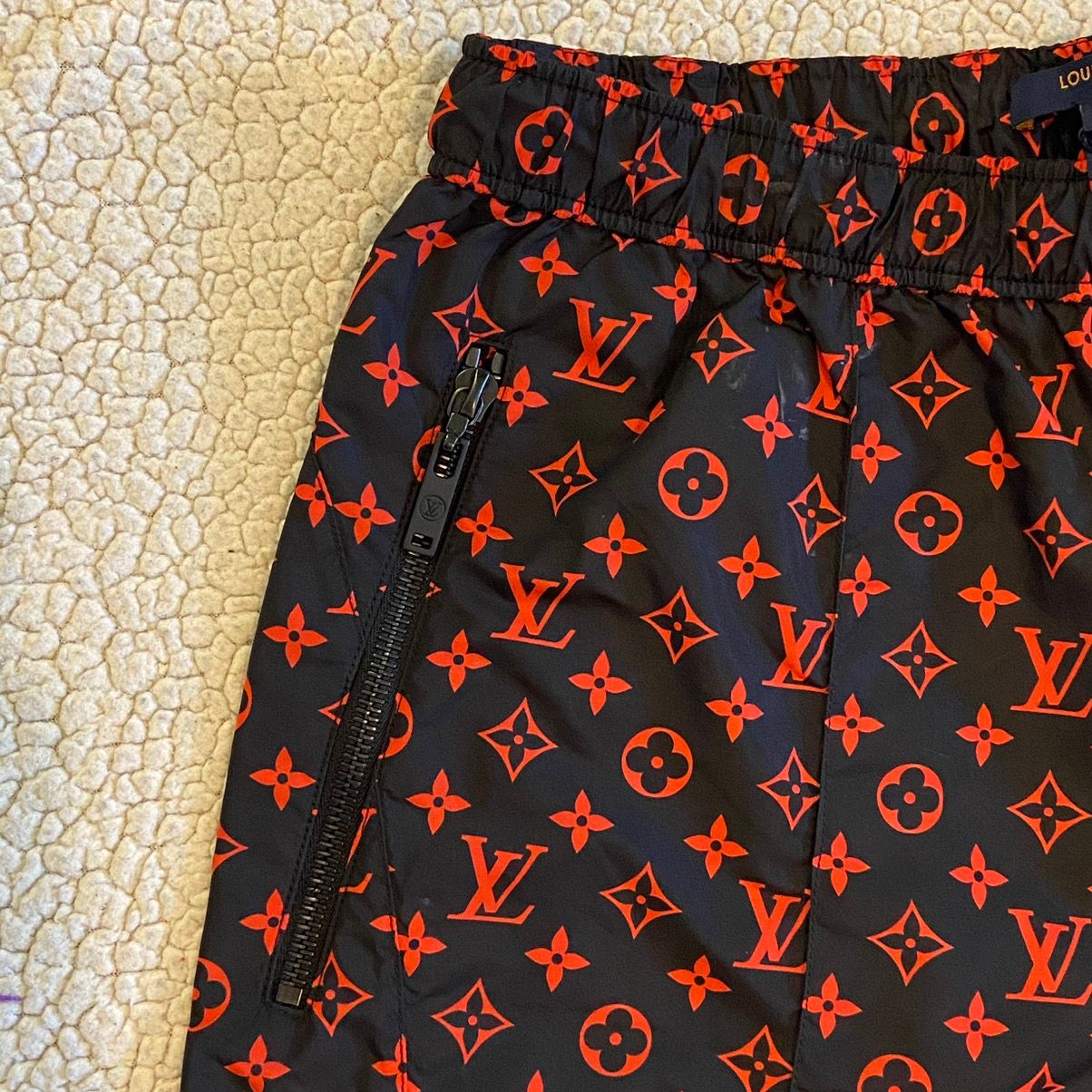 Louis Vuitton Red Monogram Jogging Pants In Technical Cotton