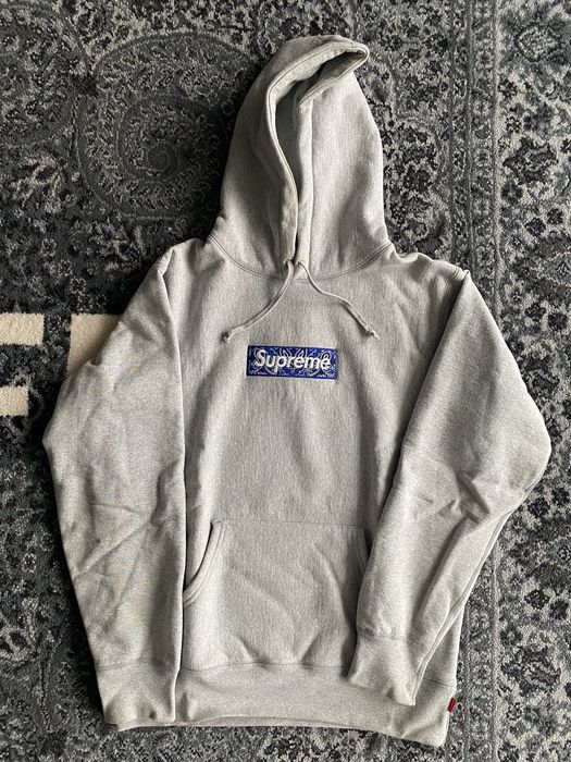 Supreme Bandana Box Logo Hooded Sweatshirt Heather Grey