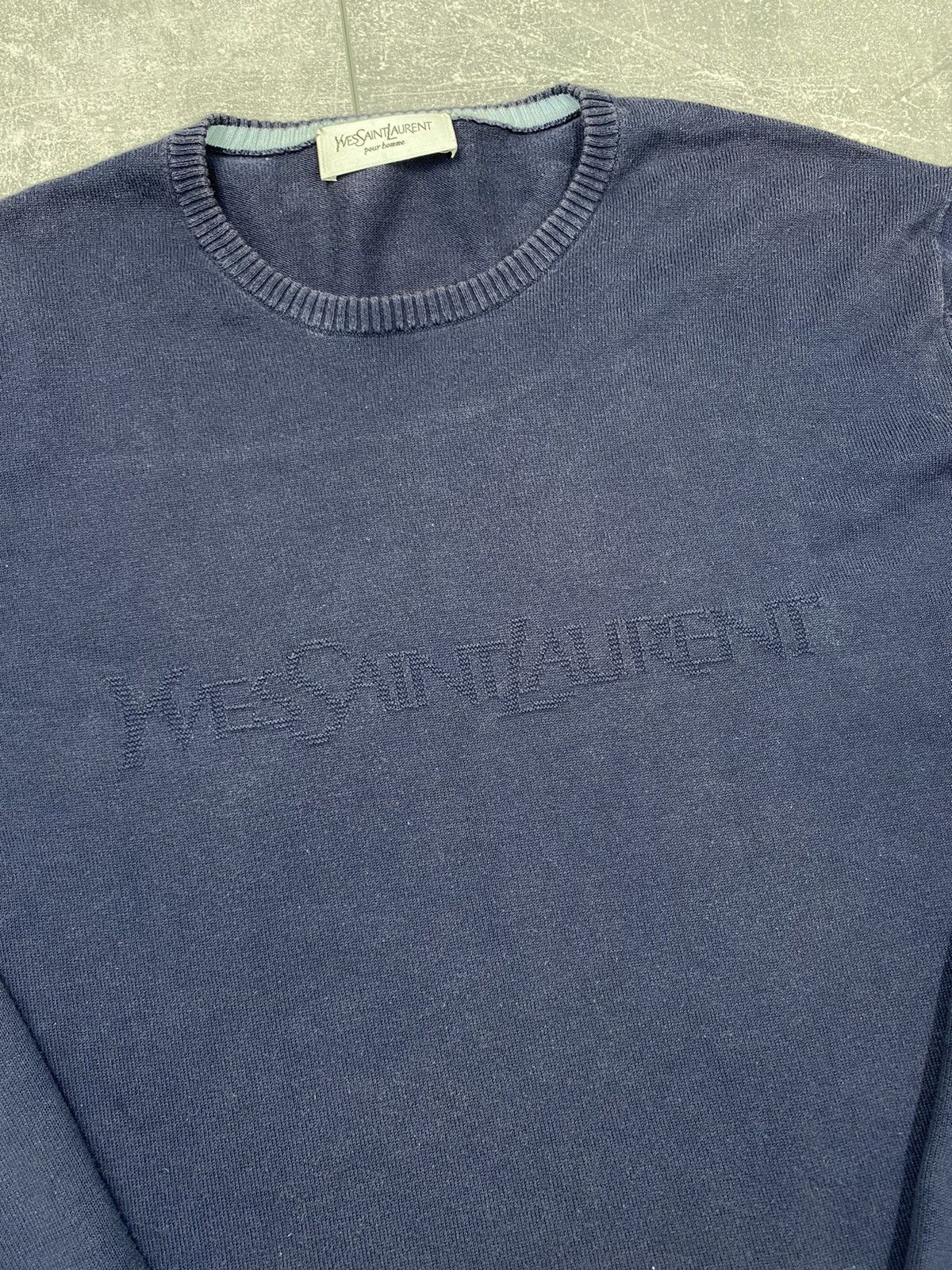 Vintage × Yves Saint Laurent Yves saint Laurent big logo sweater navy Size US M / EU 48-50 / 2 - 2 Thumbnail