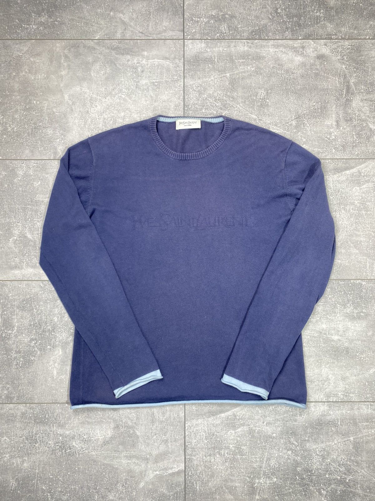 Vintage × Yves Saint Laurent Yves saint Laurent big logo sweater navy Size US M / EU 48-50 / 2 - 1 Thumbnail