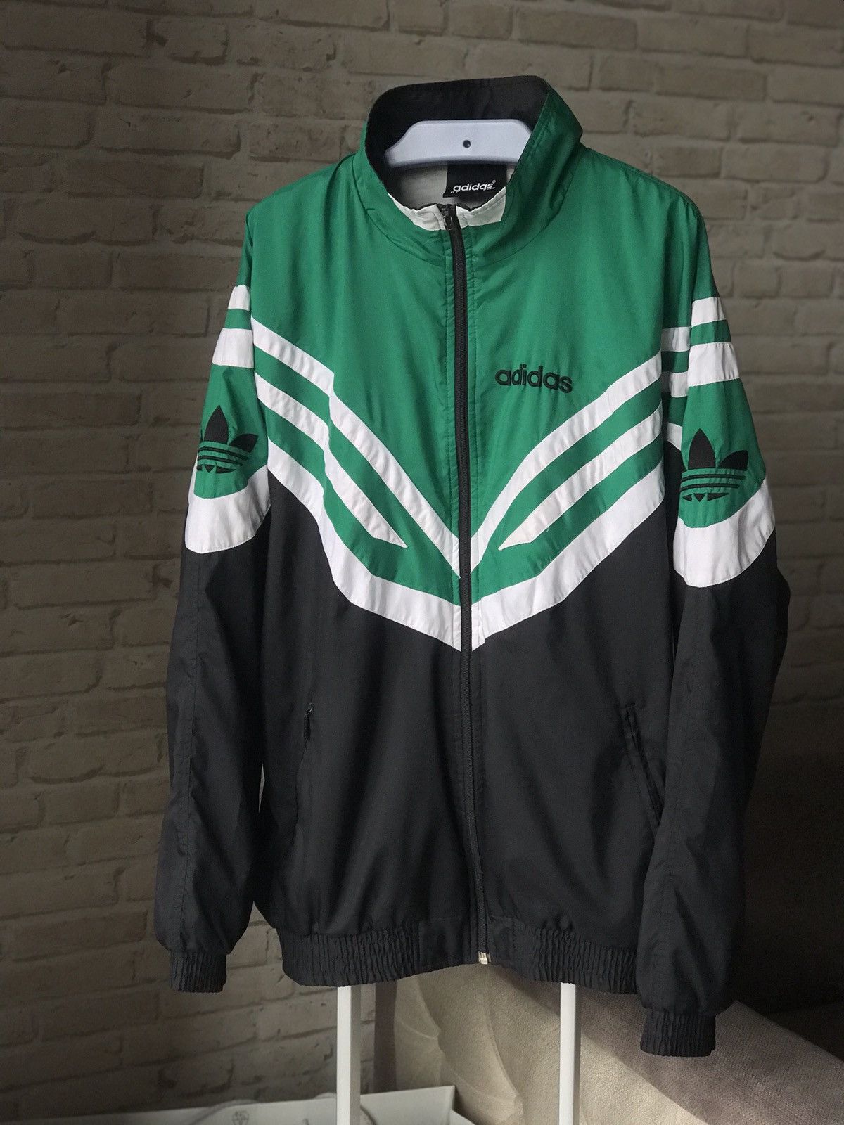 Adidas Mens ADIDAS Tracksuit Top Jacket Vintage 90s Black/Green L