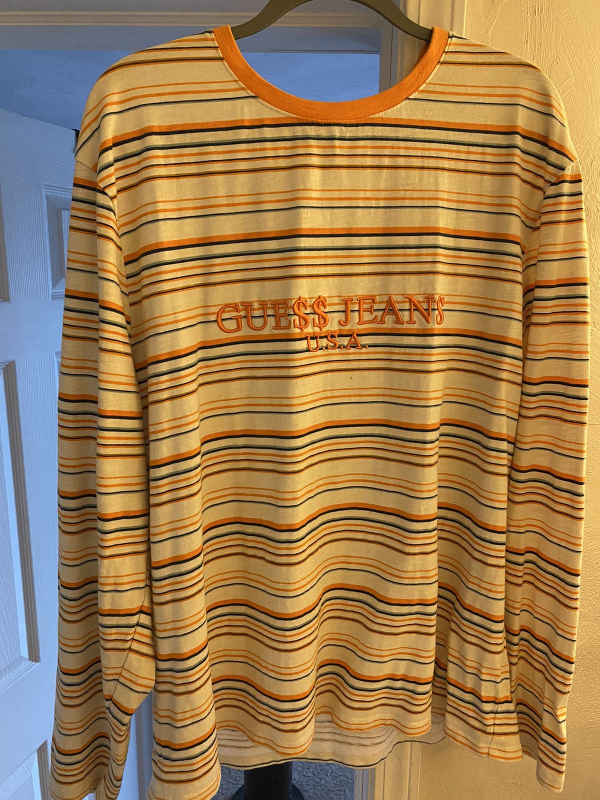 Asap Rocky Guess Guess x A AP Rocky Long Sleeve Orange Striped T Shirt Grailed