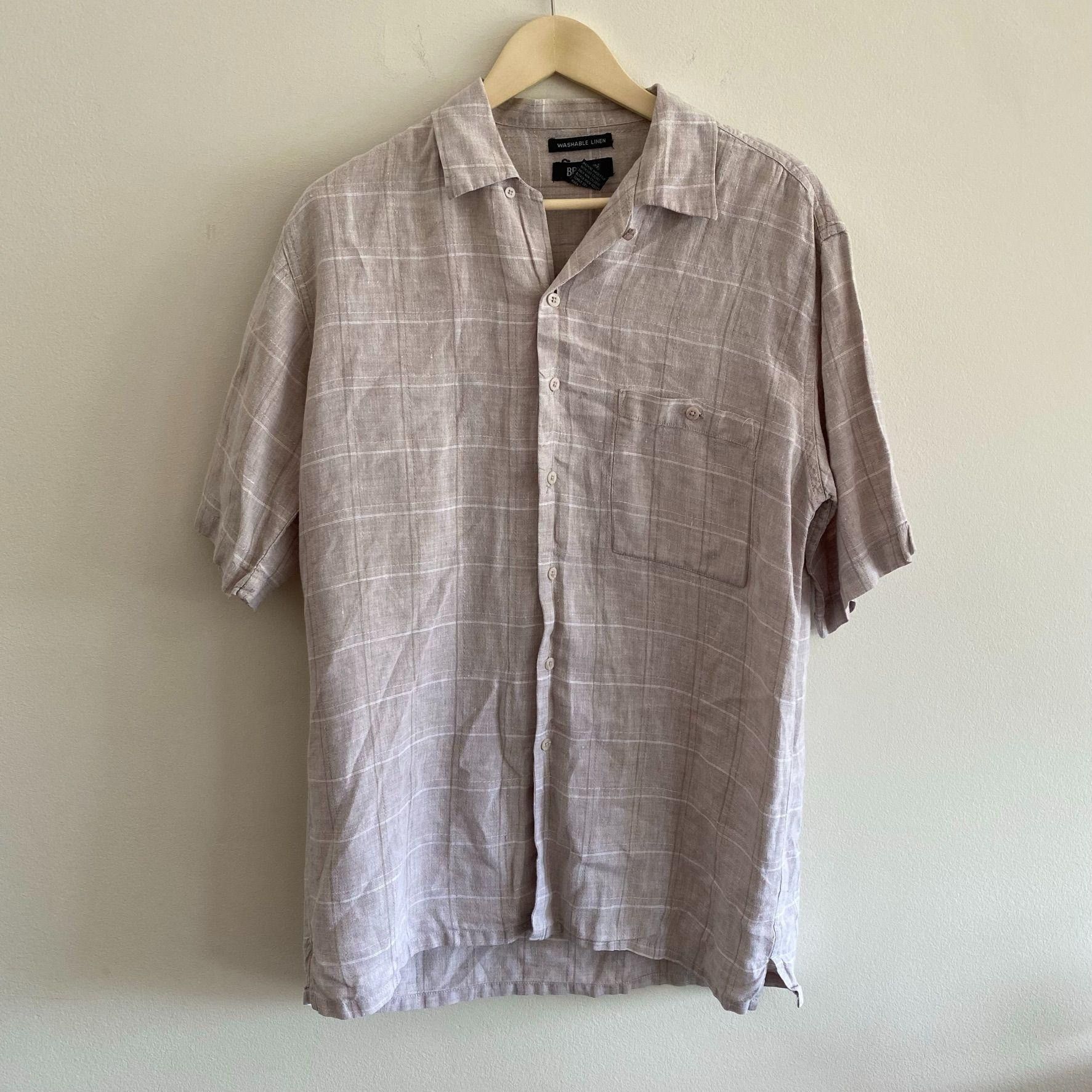 Bruno Men's Bruno 100% Linen Natural Check Short Sleeve Shirt M | Grailed