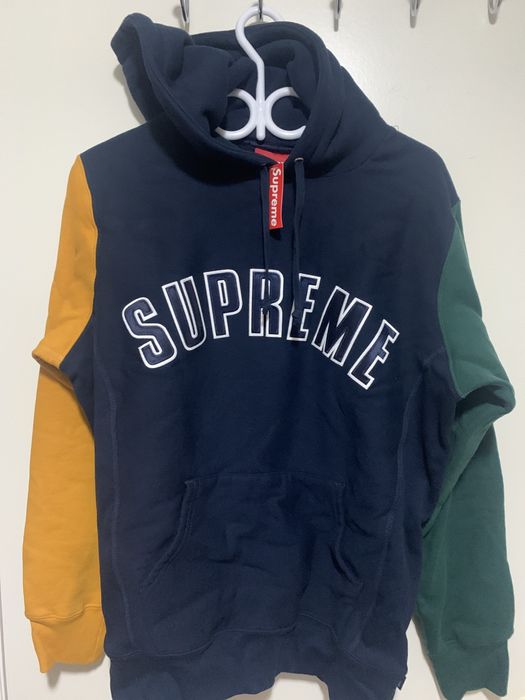 Supreme Color Block Arc Logo Hoodie Navy/Yellow/Green | Grailed