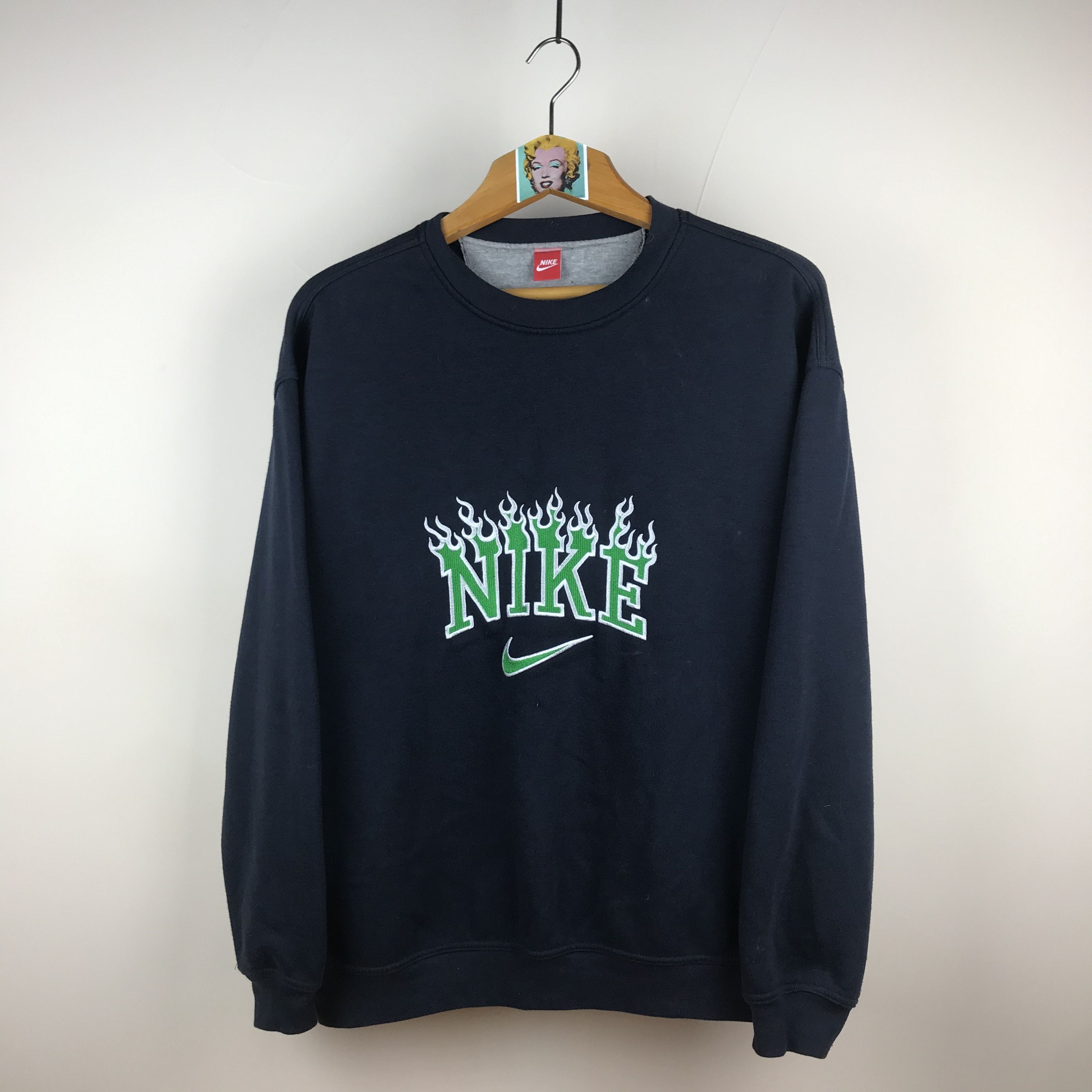 Nike Streetwear Vintage Vintage Nike Sweatshirt Center Green Flame Logo Size L Grailed