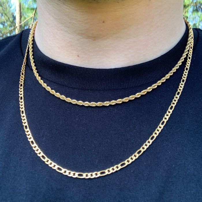 Streetwear Figaro Chain + Rope Chain Set Gold Grailed