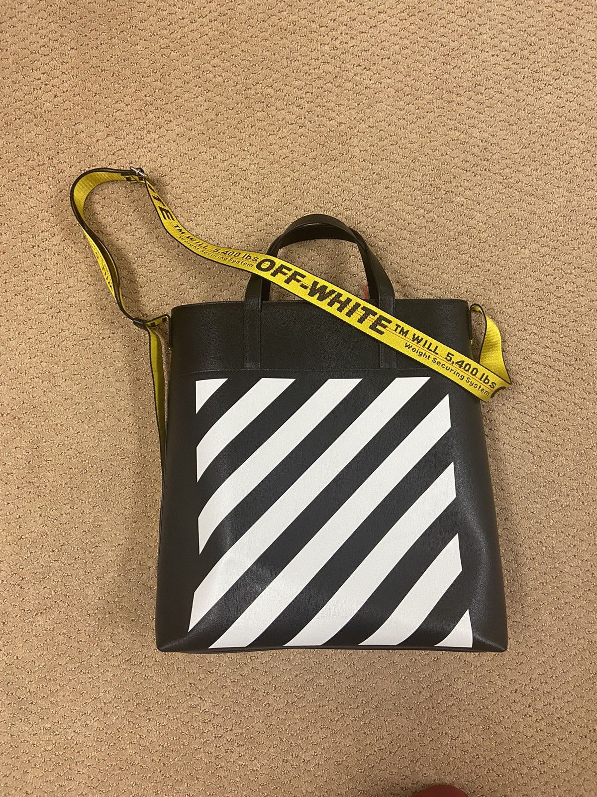 Off-White Leather Striped Tote Bag