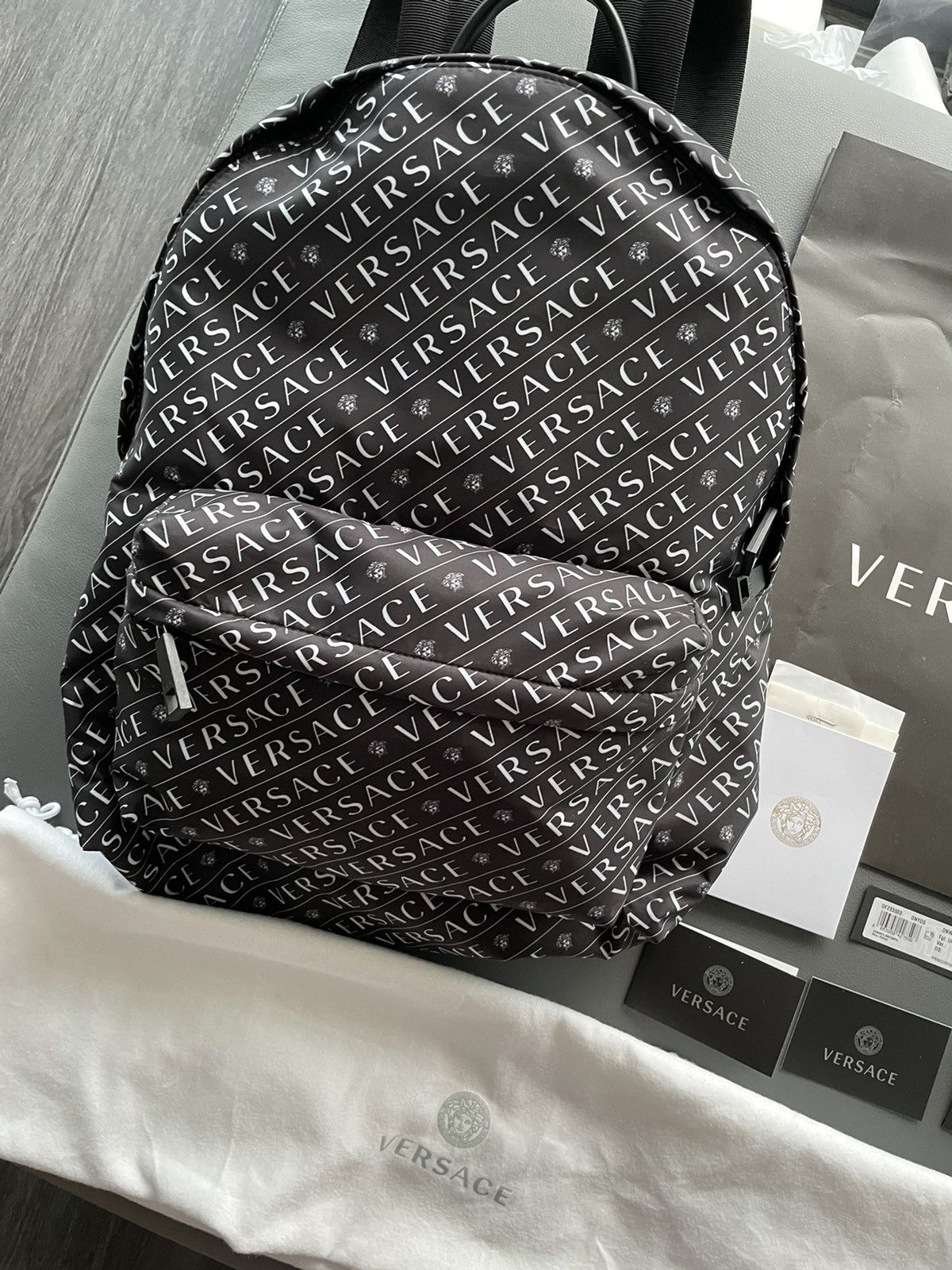 Versace Rare Super Runway Brand New Iconic Monogram Logo Backpack Size ONE SIZE - 3 Thumbnail