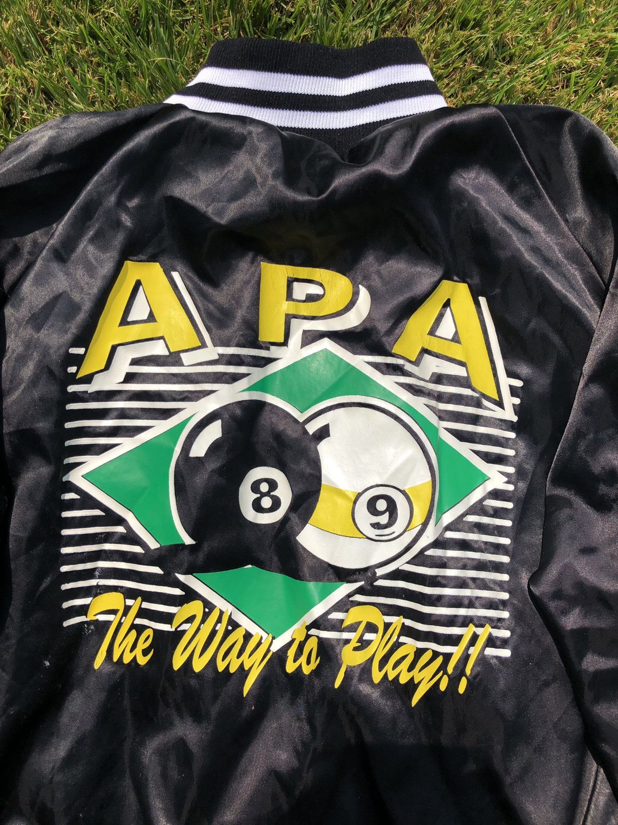 Streetwear × Vintage Vintage 80s APA Pool Billiards Satin Jacket 8 Ball ...