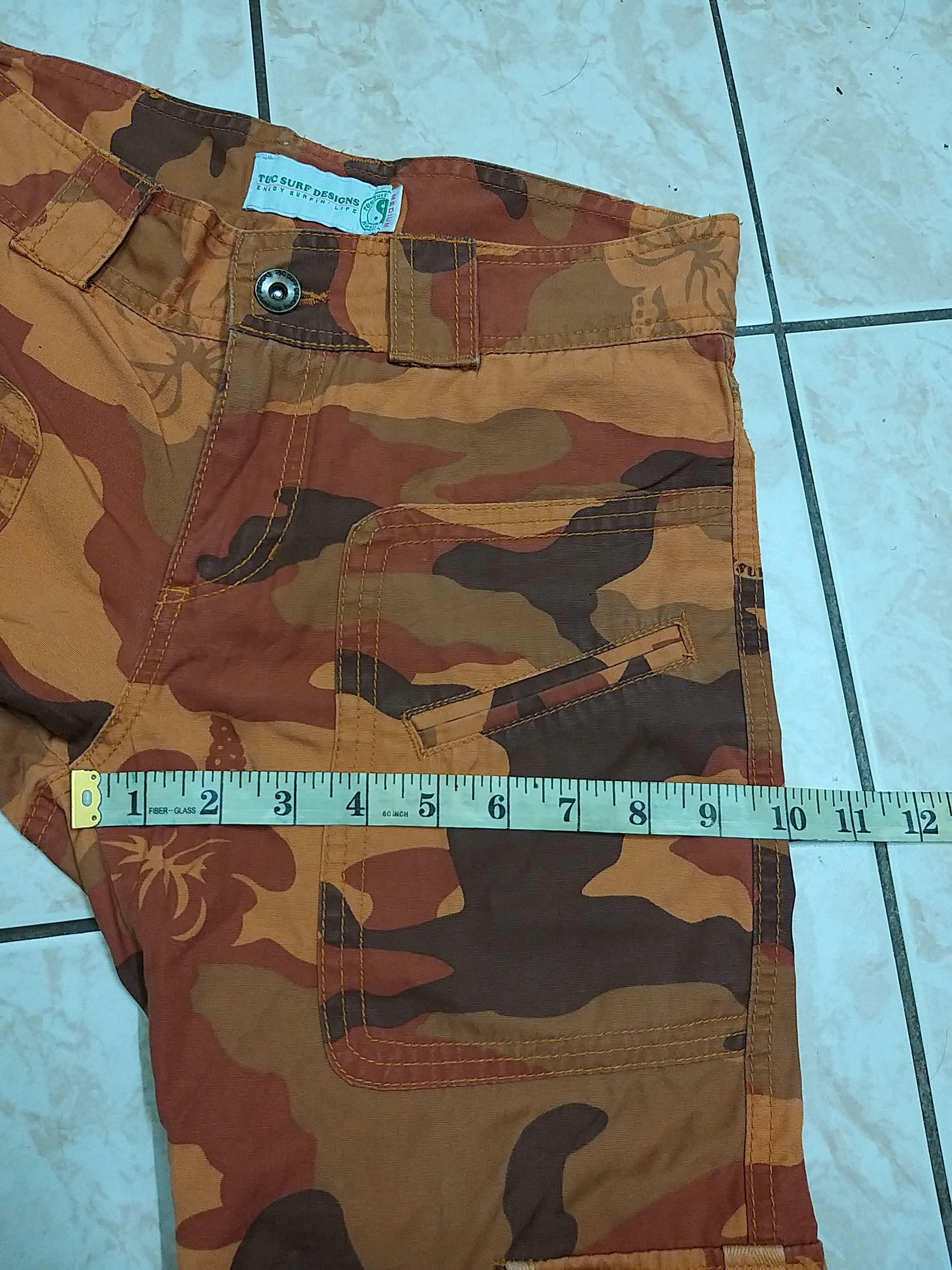 Japanese Brand SICK Y2K T&C SURF DESIGNS HAWAII ORANGE CAMO CARGO PANT. Size US 29 - 11 Thumbnail