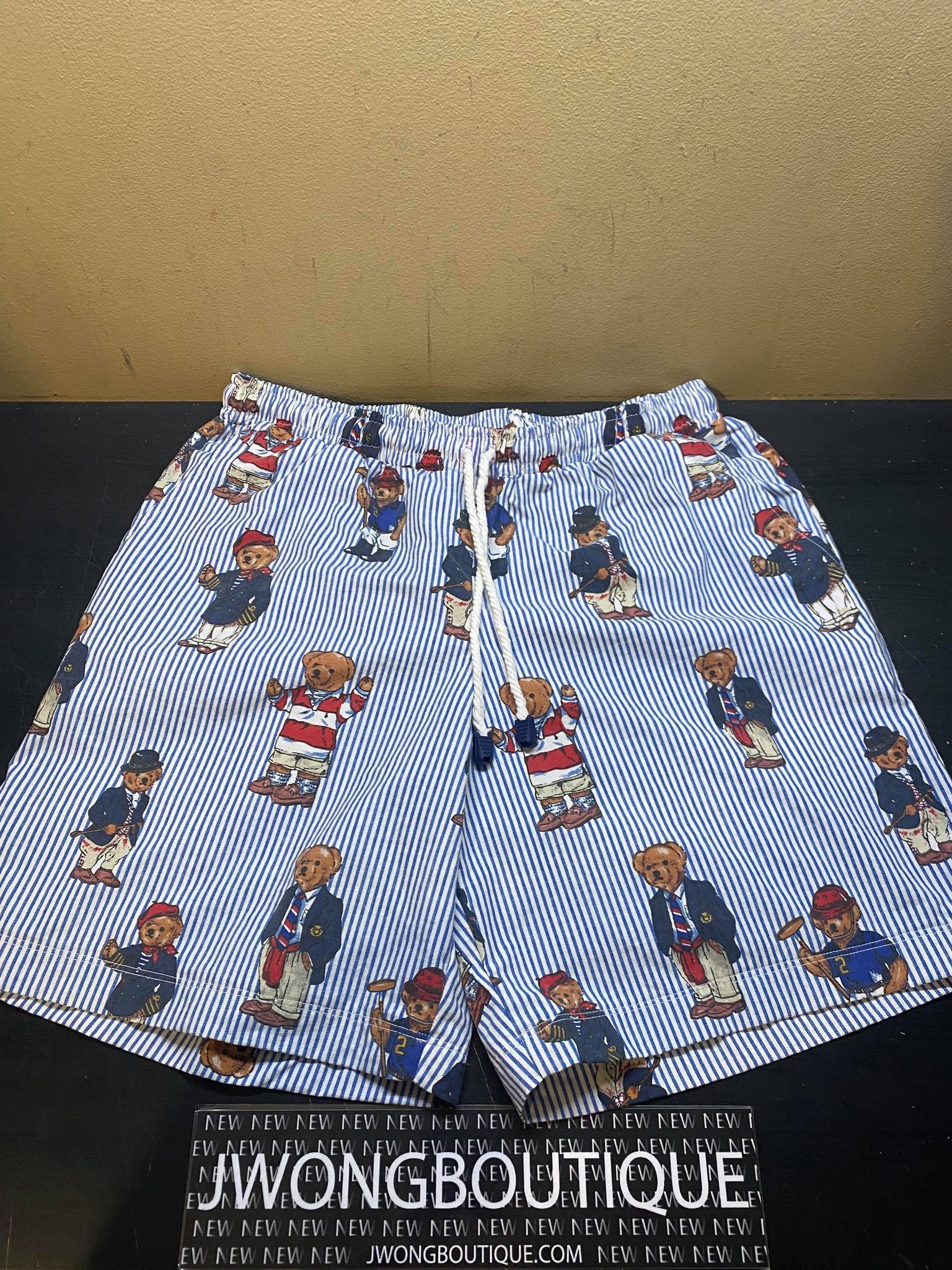 2021 Rework Ralph Laruen Polo Bear Blue Stripe Shorts