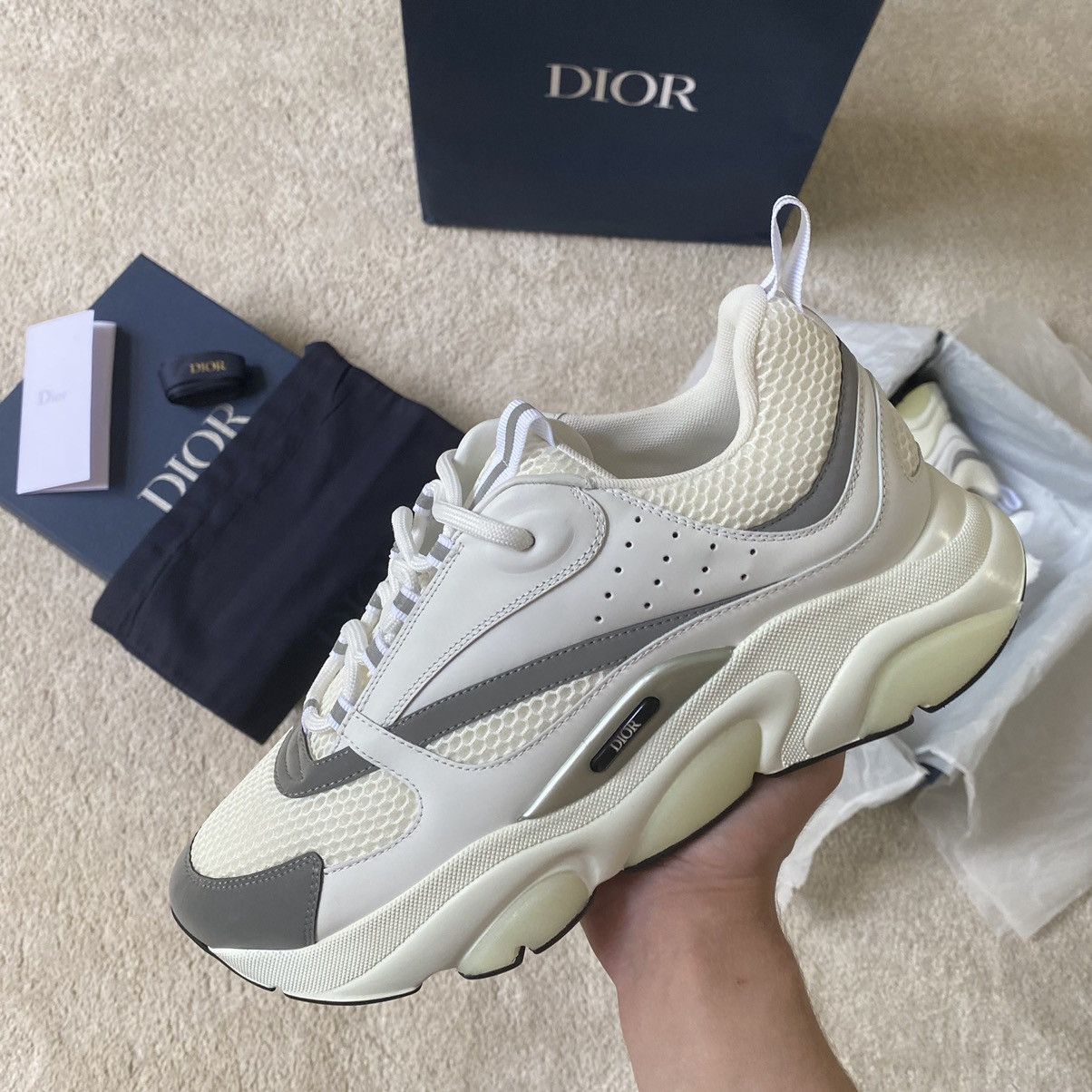 Dior Dior B22 White Silver Size 13 worn once with reciept | Grailed