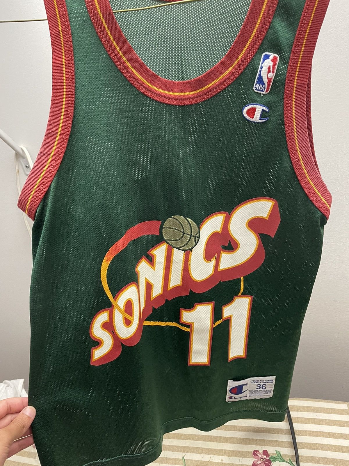 90's Shawn Kemp Seattle Super Sonics Champion NBA Jersey Size 36 Small –  Rare VNTG