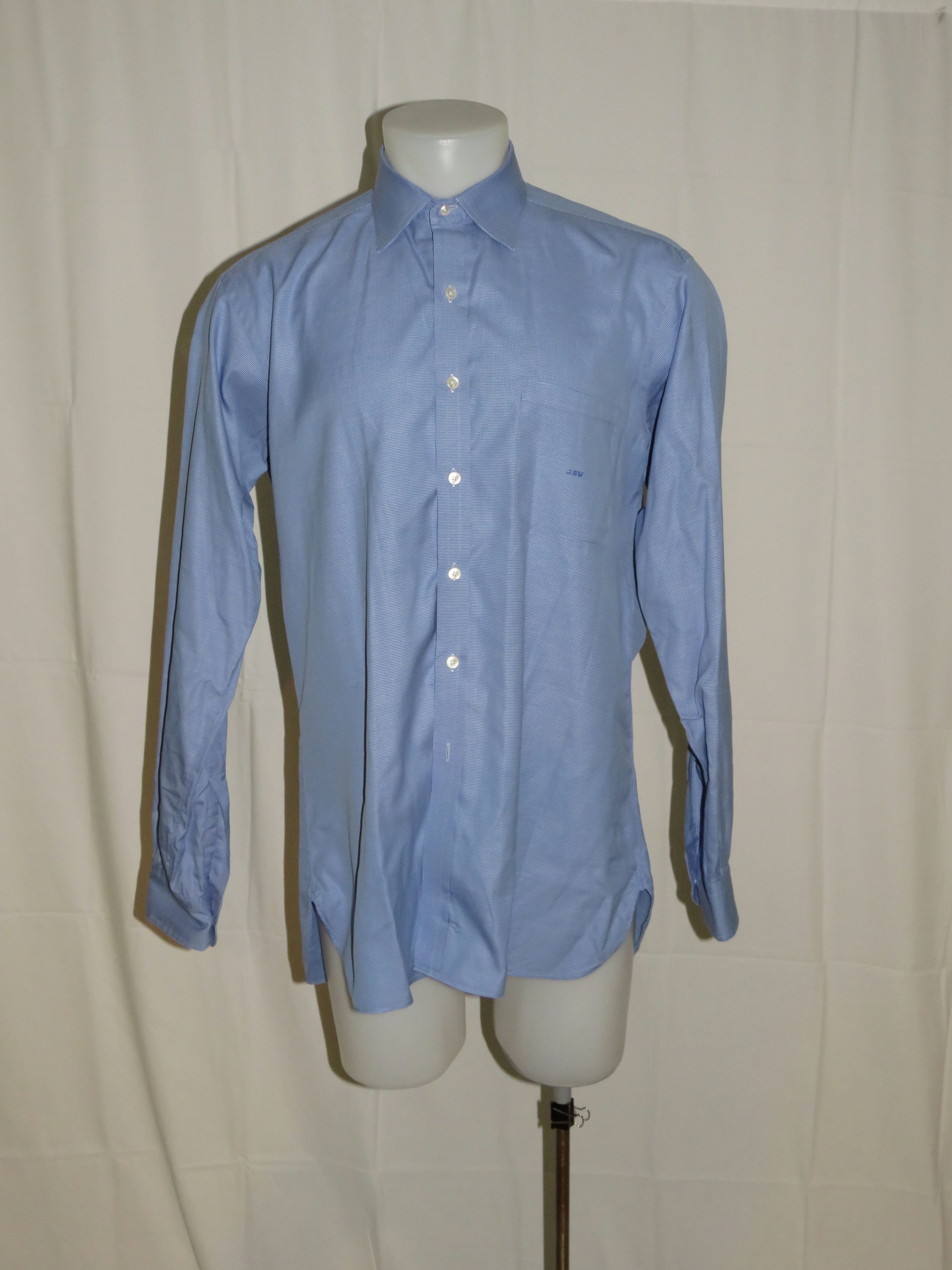 Blue Tic Pattern Custom Made Spread Collar Dress Shirt 16