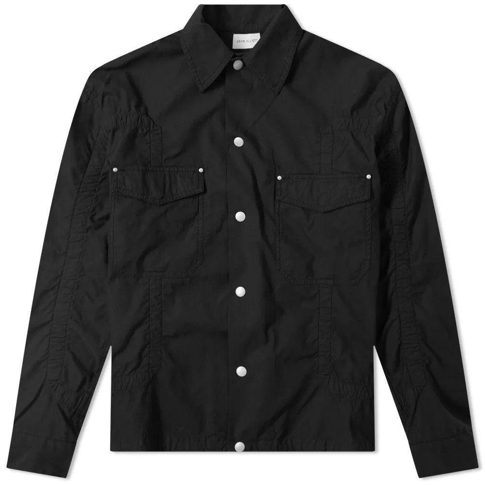 image of John Elliott Black Cotton Poplin Frame Snap Overshirt, Men's (Size Medium)