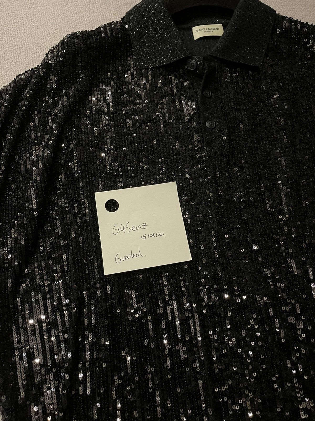 SAINT LAURENT - Sequin-embellished woven polo shirt