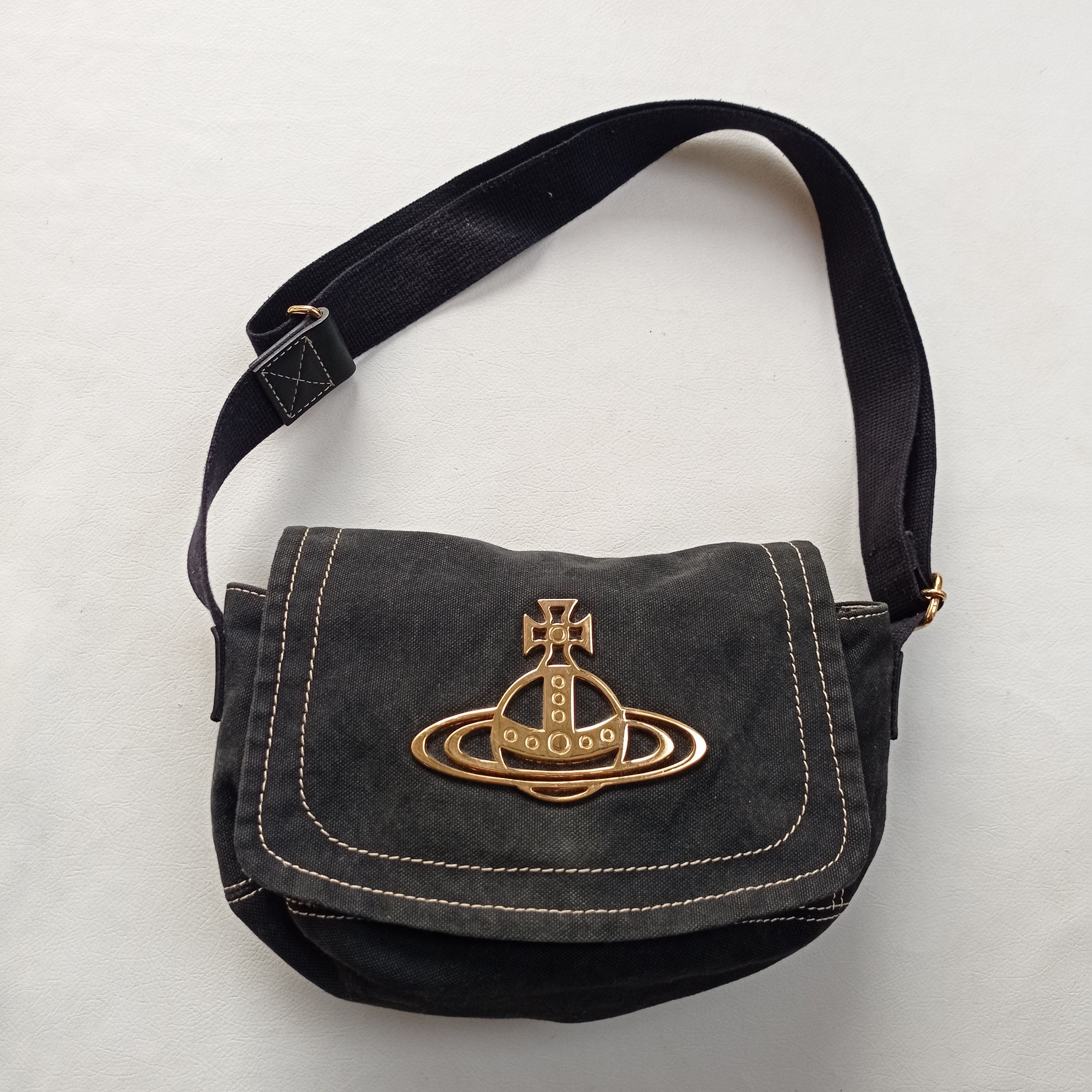 Vivienne westwood gold logo canvas crossbody shoulder bag