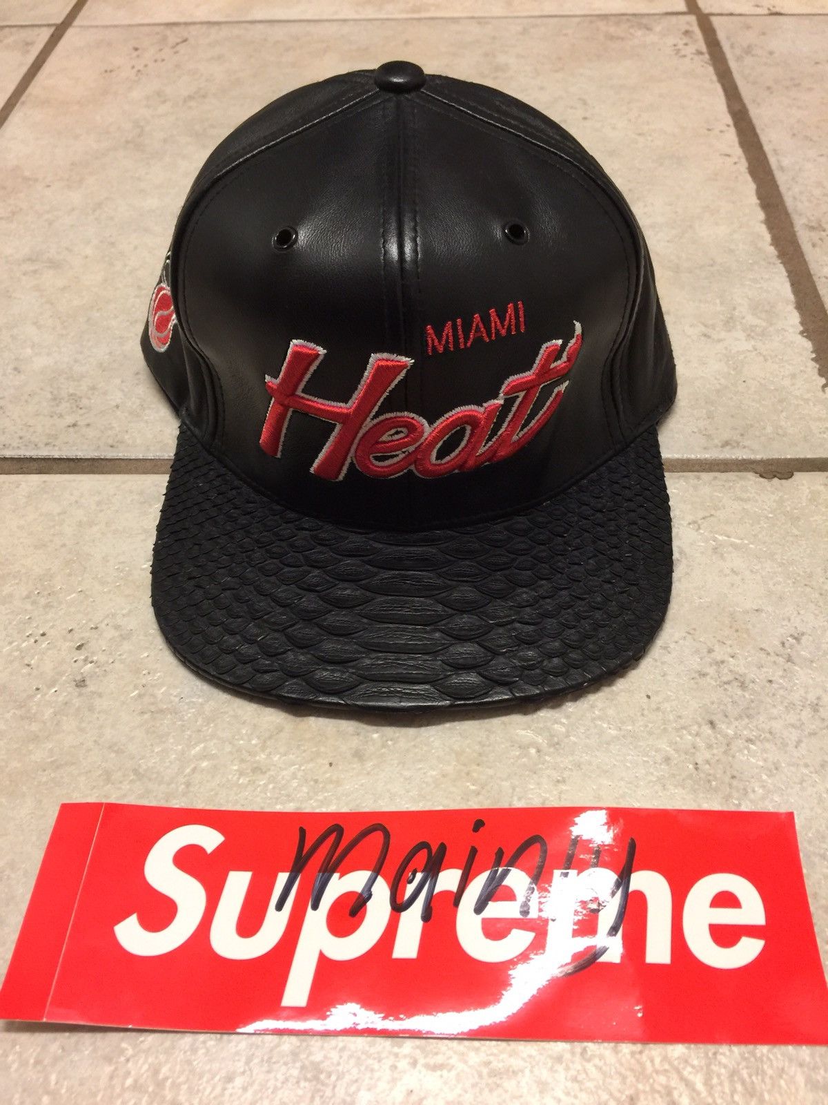 Just Don Miami Heat Script Leather Hat Size ONE SIZE - 1 Preview