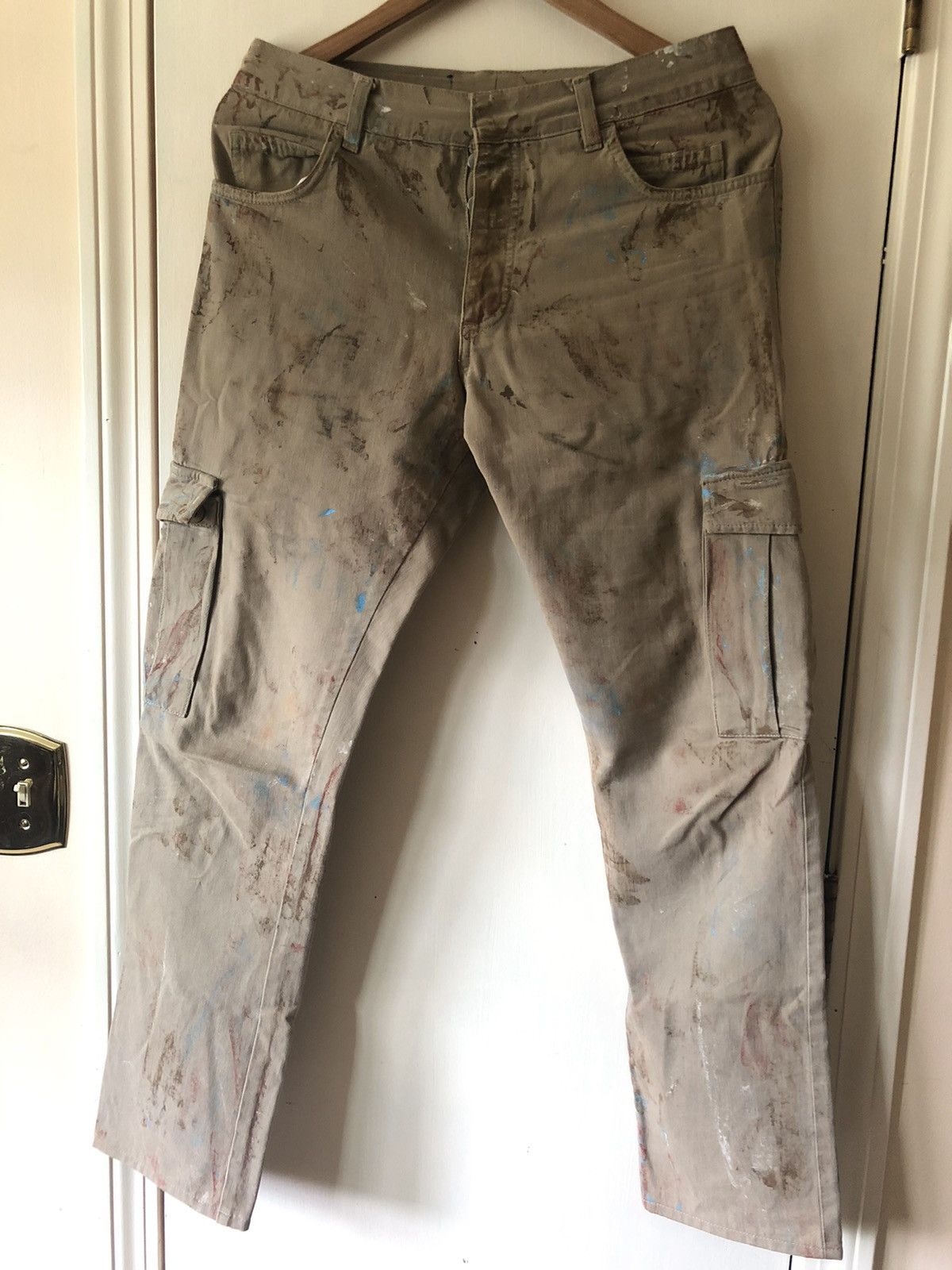 RARE** SS10 DECARNIN Paint Splatter Cargo Pants 30 Brown
