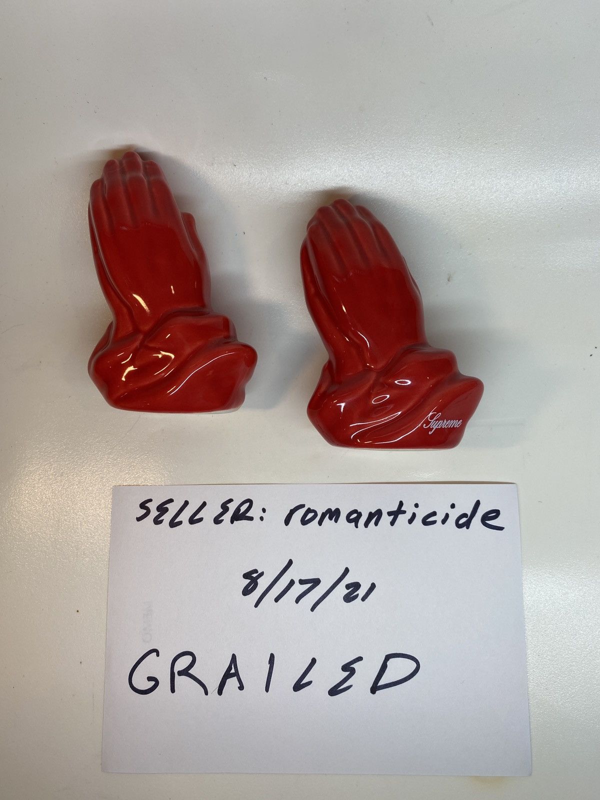 Supreme Praying Hands Salt & Pepper Shakers RARE