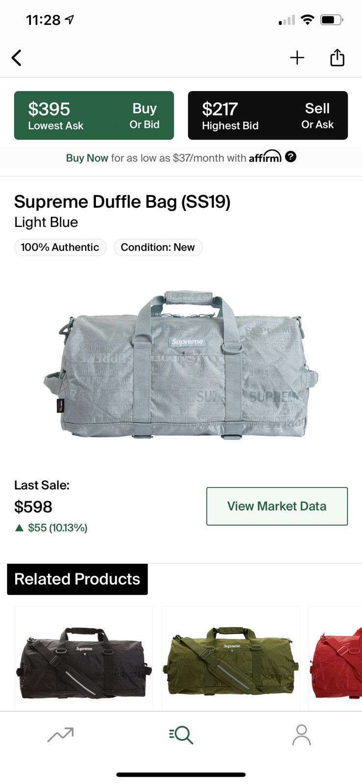 Supreme duffle bag ss19 size on sale