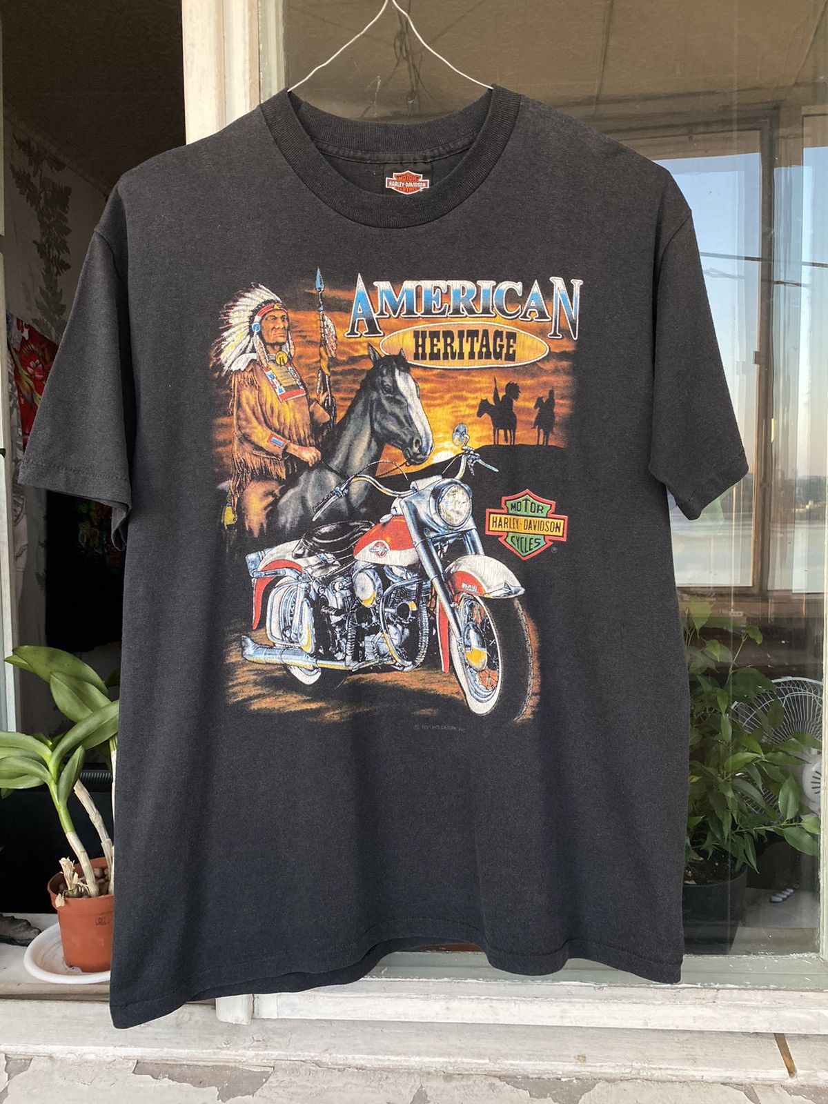 Vintage!! 90s Motorcycle An American Tradition 3D Print Made in USA Crewneck Short outlet Sleeve Gray Colour in size Medium