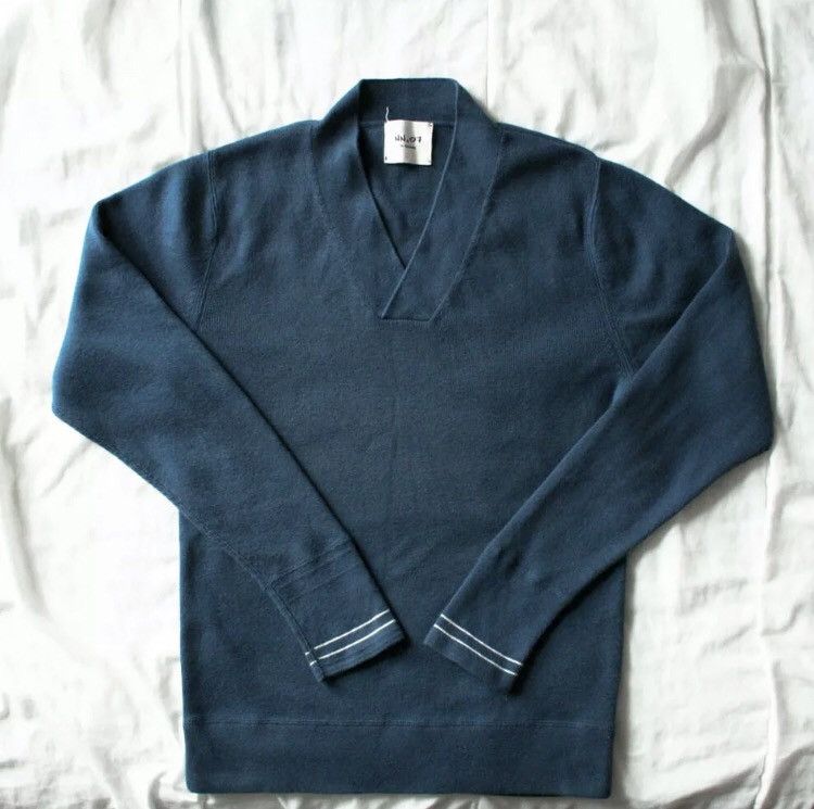 No Nationality NN07 Blue Cotton Cashmere V Neck Sweater S
