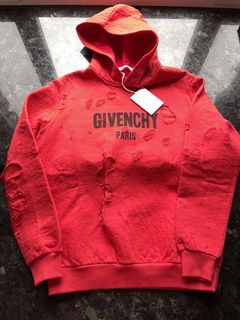 Givenchy red hot sale hoodie distressed