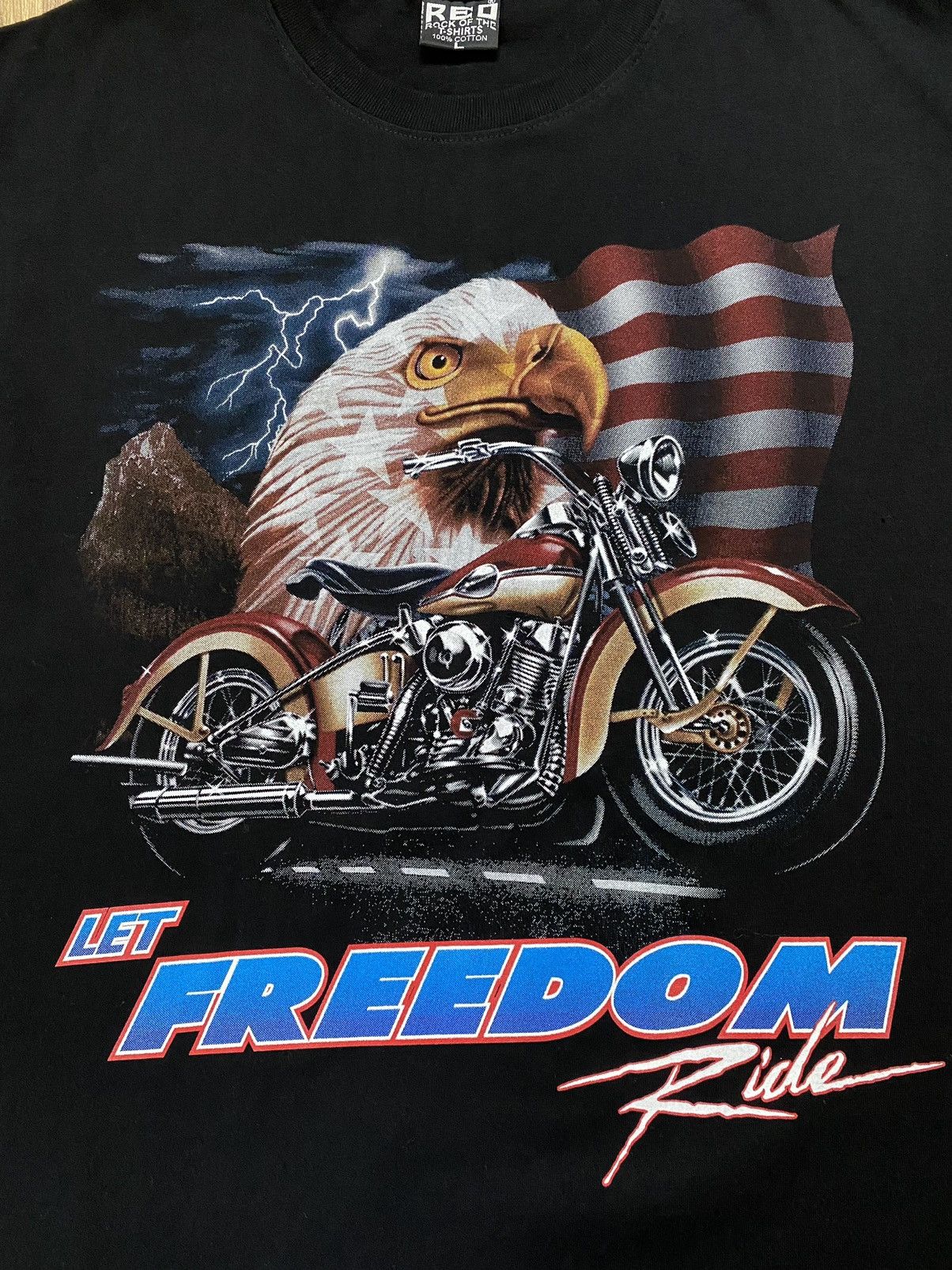 Vintage Vintage Let Freedom Ride Eagles USA T Shirt Harley Davidson Size US L / EU 52-54 / 3 - 2 Thumbnail
