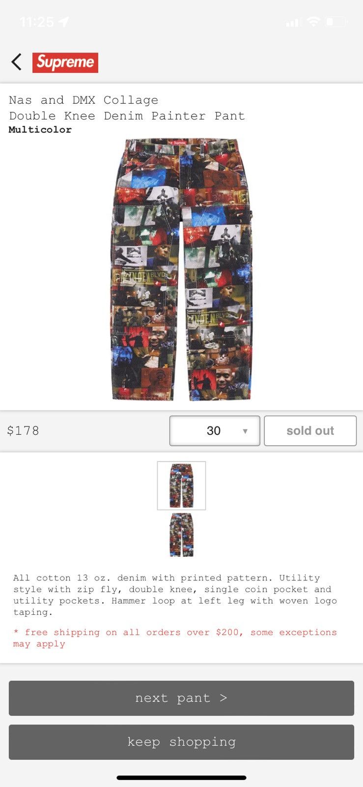 Supreme Nas and DMX Belly Collage Double Knee Denim Painter Pant