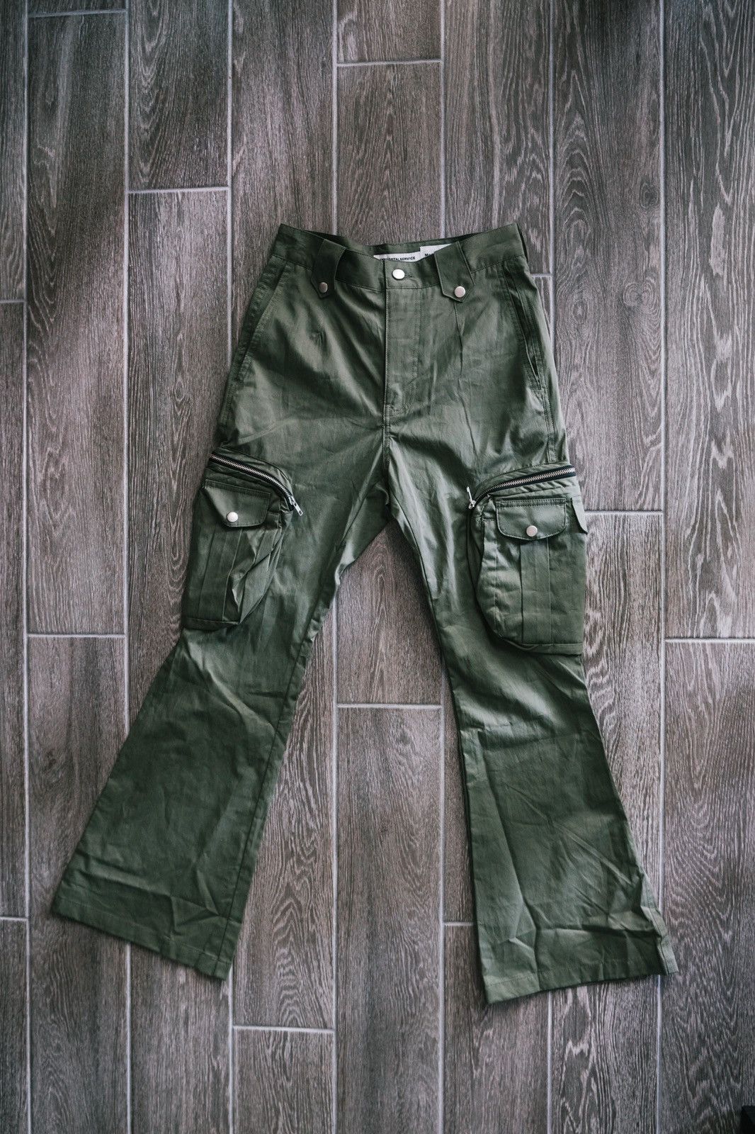 image of Fffpostalservice Flare Cargos V1 (Peyote) in Green, Men's (Size 30)