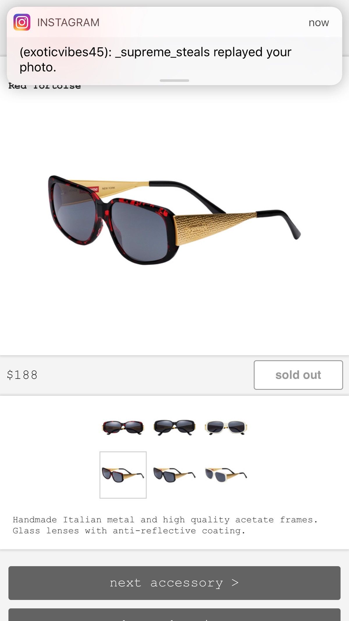 小物 Supreme Royce Sunglasses Made in Italy New Supreme Royce Sunglasses Black Gold Made in Italy Spring