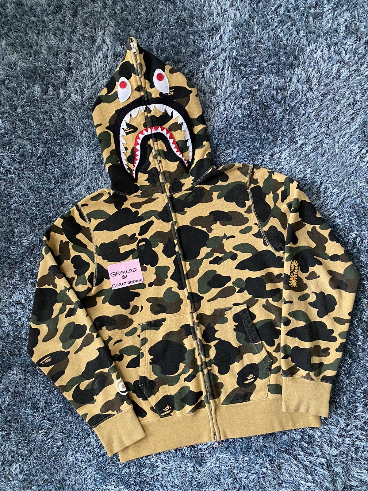 Bape BAPE 1st Camo PONR Shark Full Zip Up Hoodie Yellow Size M | Grailed