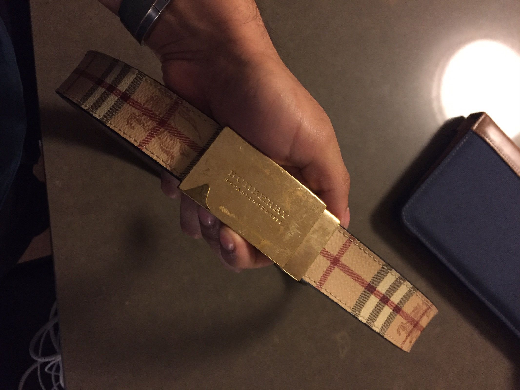 Burberry Checked Pattern Buckle Belt In Vintagecheckgold