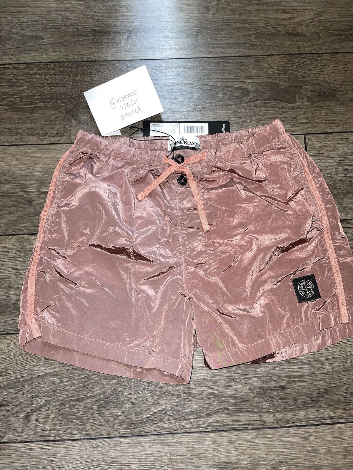 Image of Stone Island B0643 Nylon Metal Swim Trunks in Rose Quartz, Men's (Size 30)