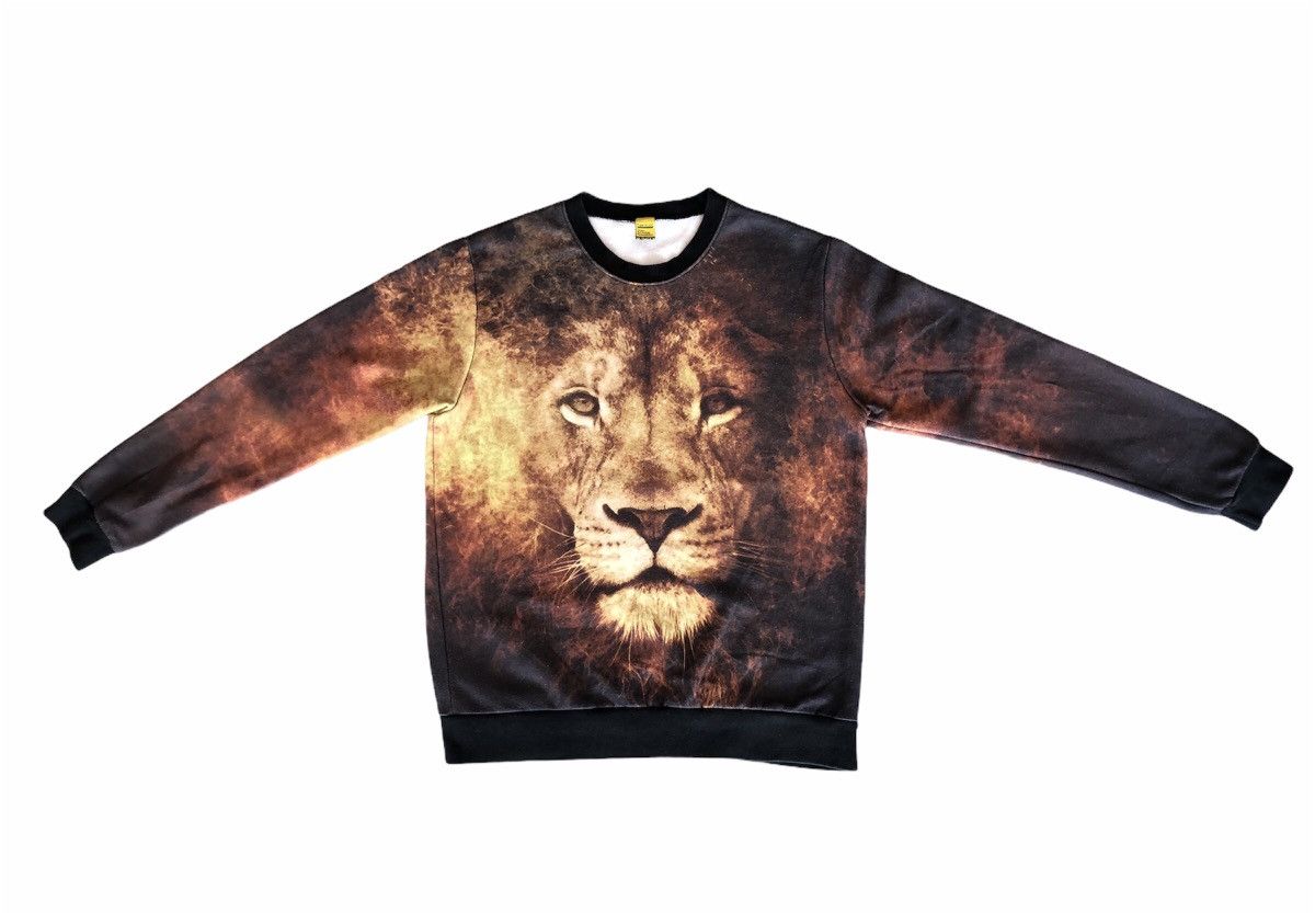 Handmade Vintage Sweatshirt Lion Handmate Item Full Print Mirror Size US L / EU 52-54 / 3 - 1 Thumbnail
