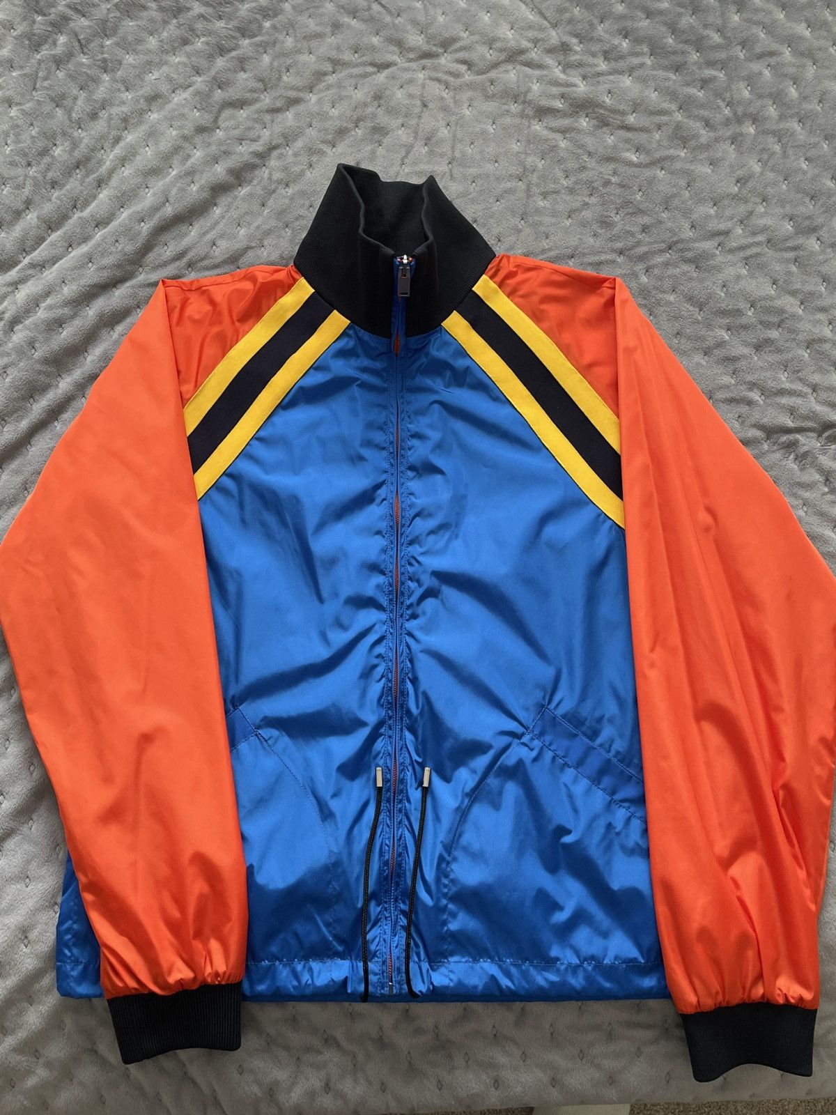 image of Light Gucci Nylon Blouson Jacket With Patch Detail In Blue, Men's (Size Small)