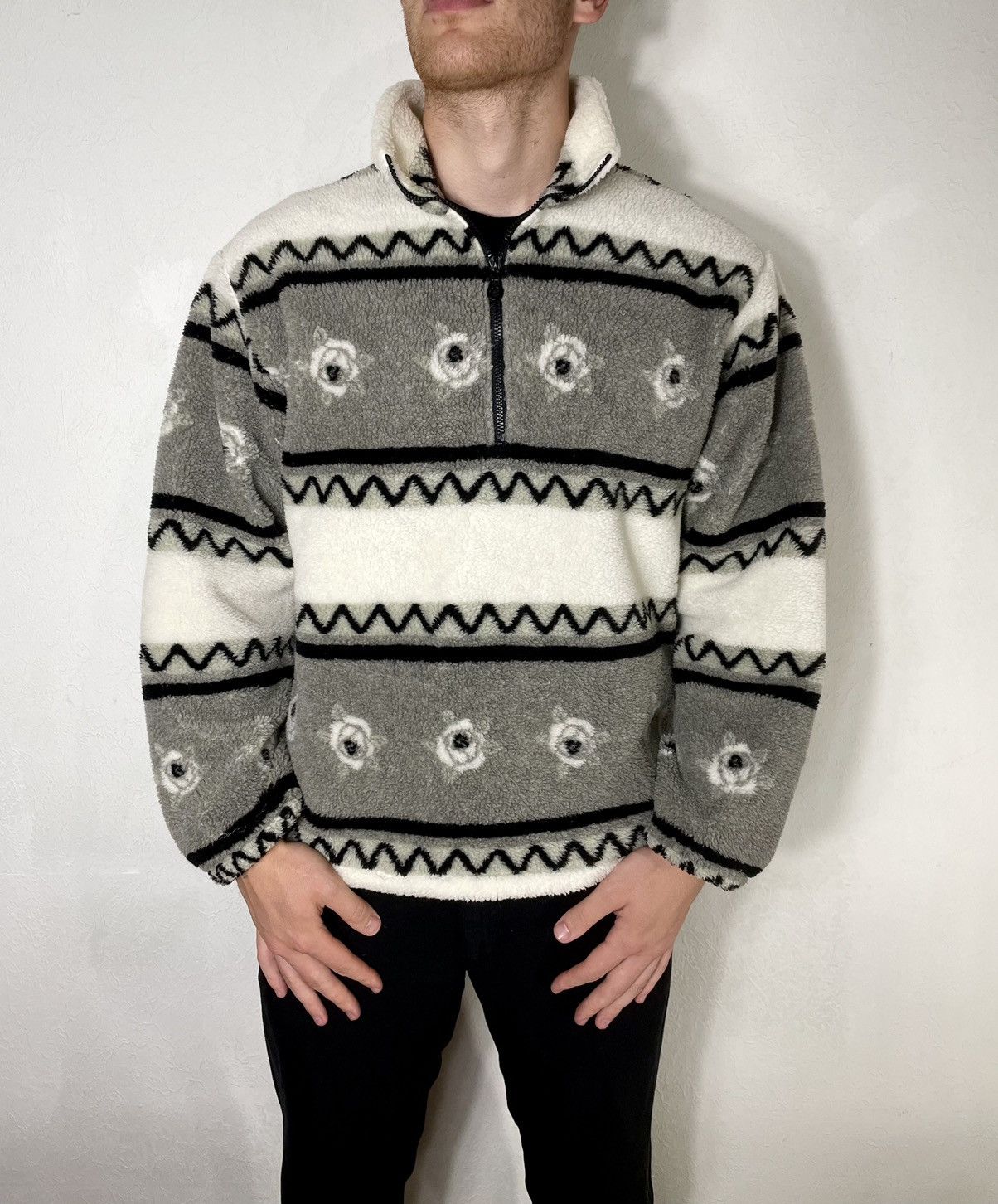 Vintage Rare Vintage Ski Half Zip Riri Fleece Sweater Roses Pattern Size US L / EU 52-54 / 3 - 2 Thumbnail