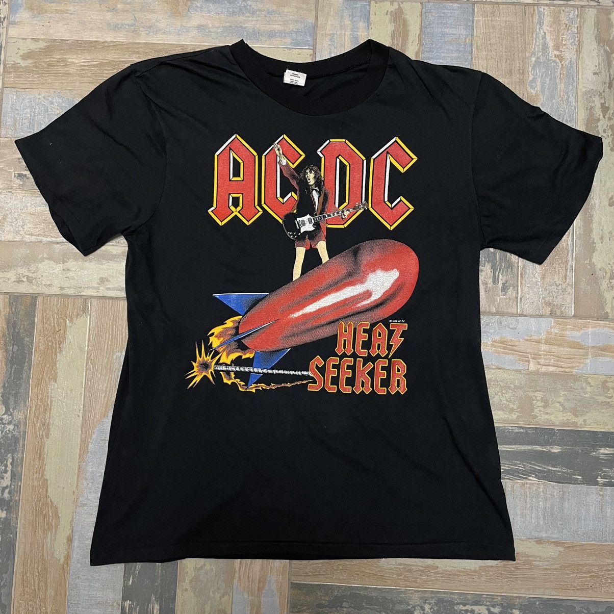Ac/Dc × Band Tees × Vintage AC/DC RARE BLACK HEAT SEEKER 1988 TOUR TEE ...