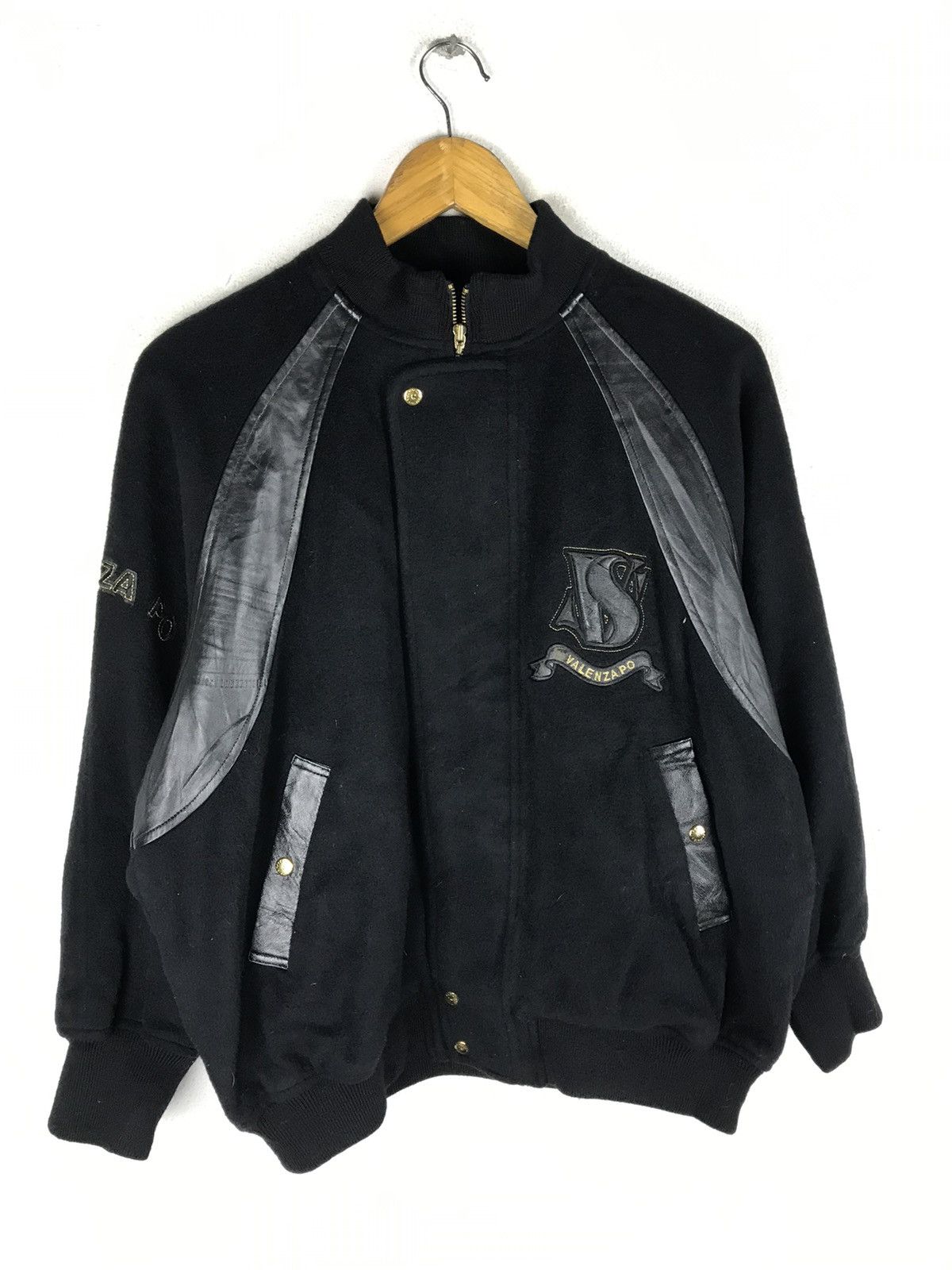 Vintage Valenza PO Sports Varsity Jacket - Black Leather Accents Size US L / EU 52-54 / 3 - 5 Thumbnail