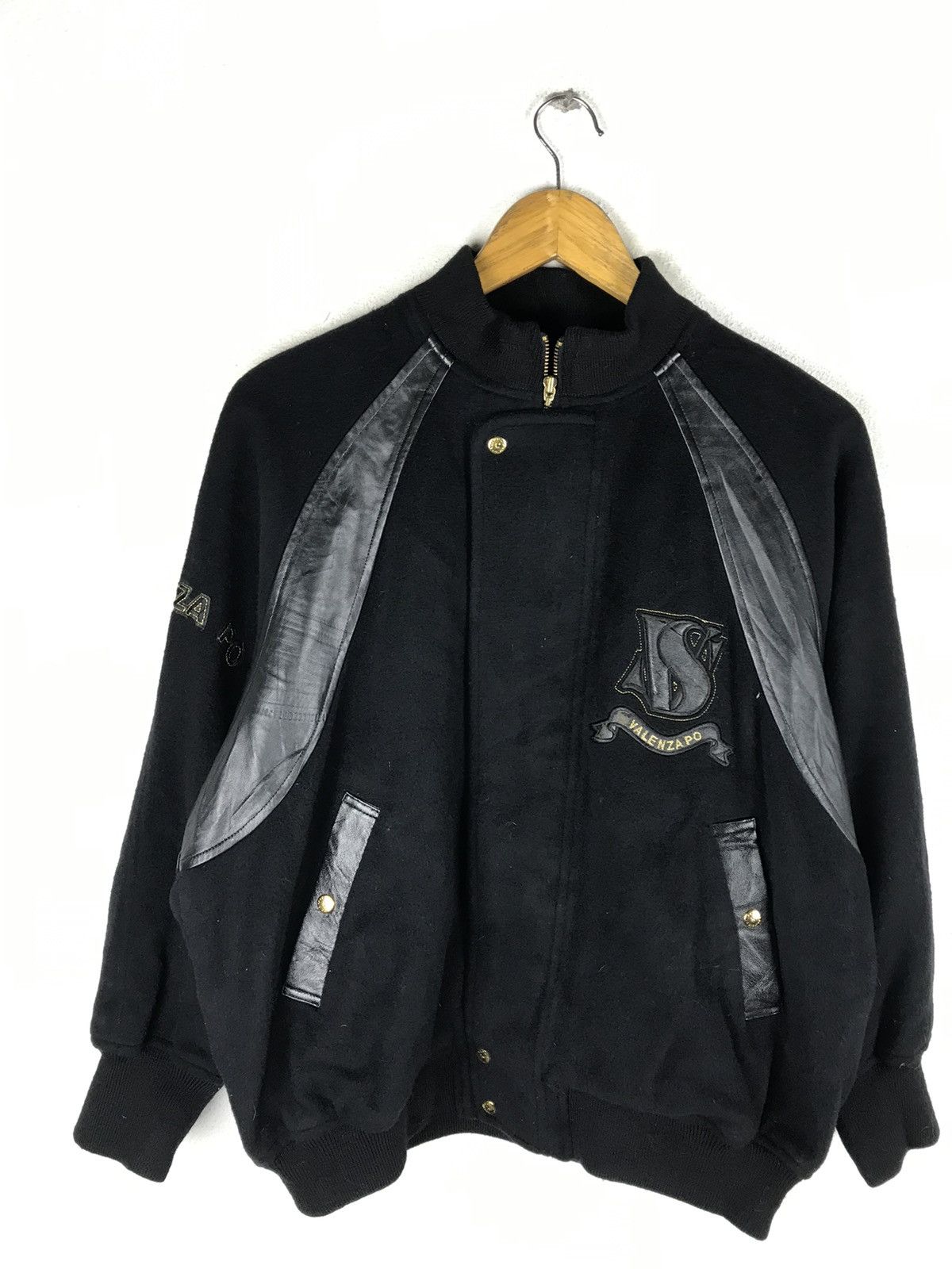 Vintage Valenza PO Sports Varsity Jacket - Black Leather Accents Size US L / EU 52-54 / 3 - 6 Thumbnail