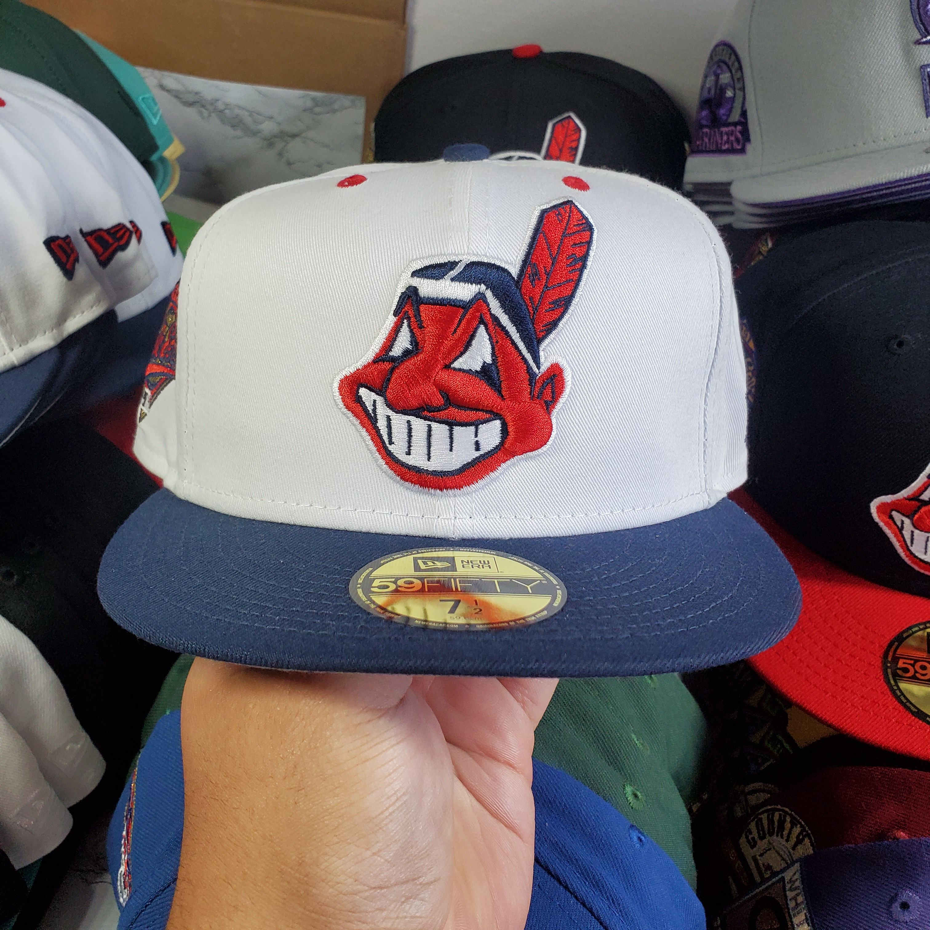 7 5/8 Cleveland Indians Chief Wahoo selling New Era Navy Grey UV 1995 World Series