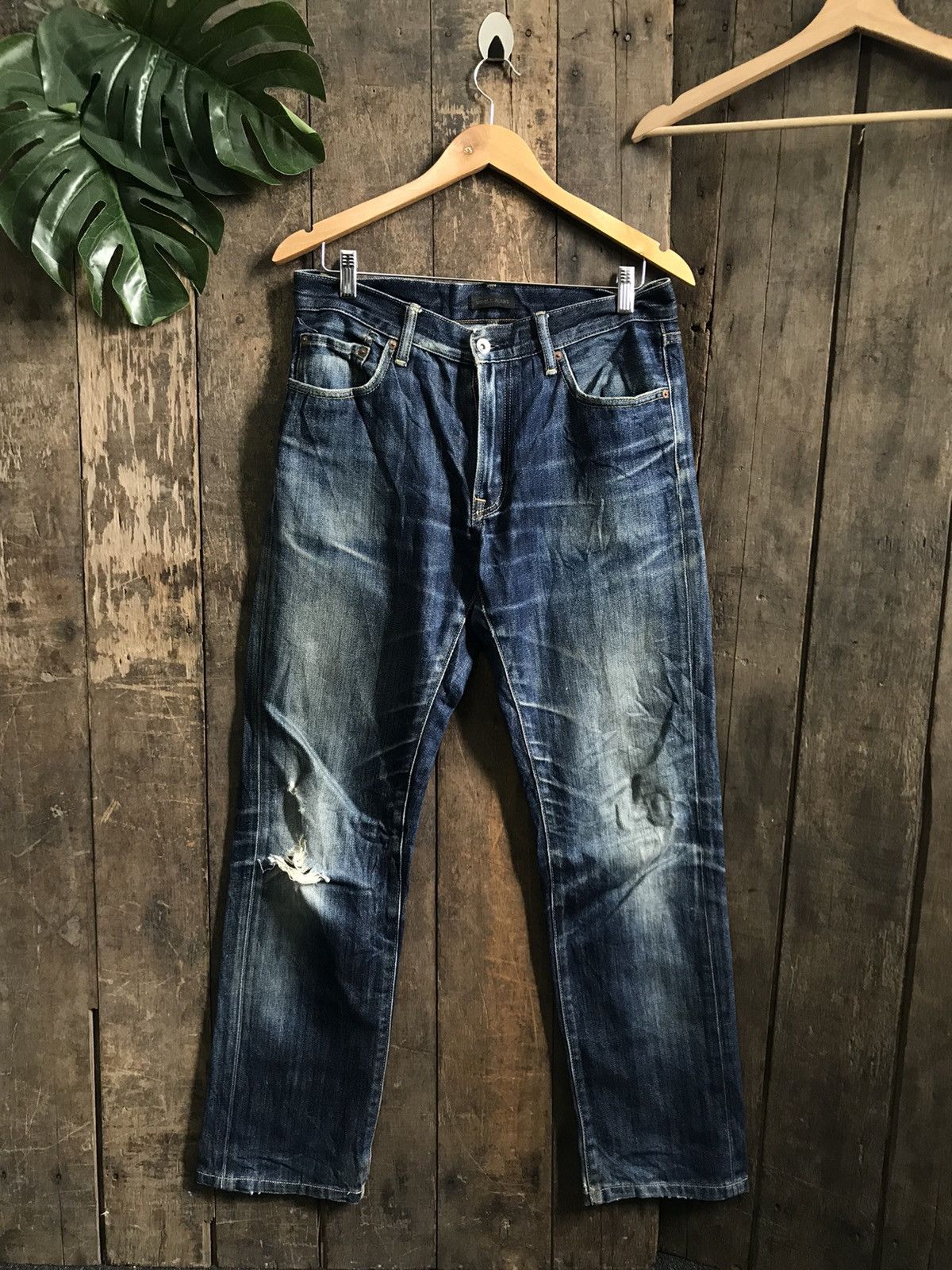 Distressed Faded Denim Uniqlo Jeans by Kaihara