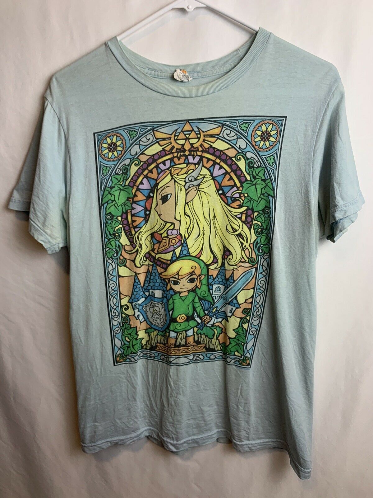The Legend Of Zelda Wind Waker Stained Glass T-Shirt - Adult Official Nintendo Tee With Link & Princess Design